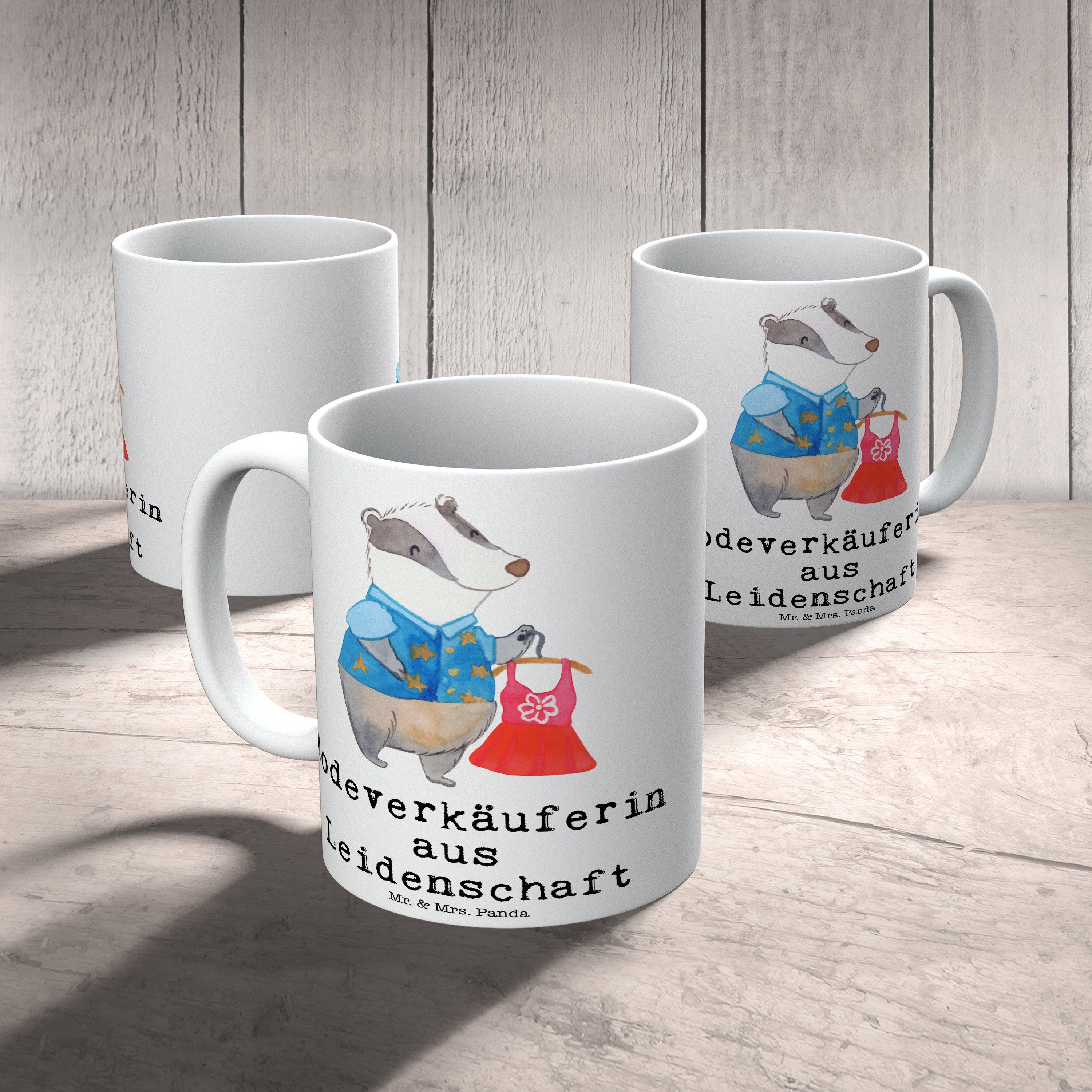 Mr. & Mrs. Sprü, Leidenschaft Panda Weiß Tasse Keramik - - Modeverkäuferin Rente, Geschenk, aus Tasse