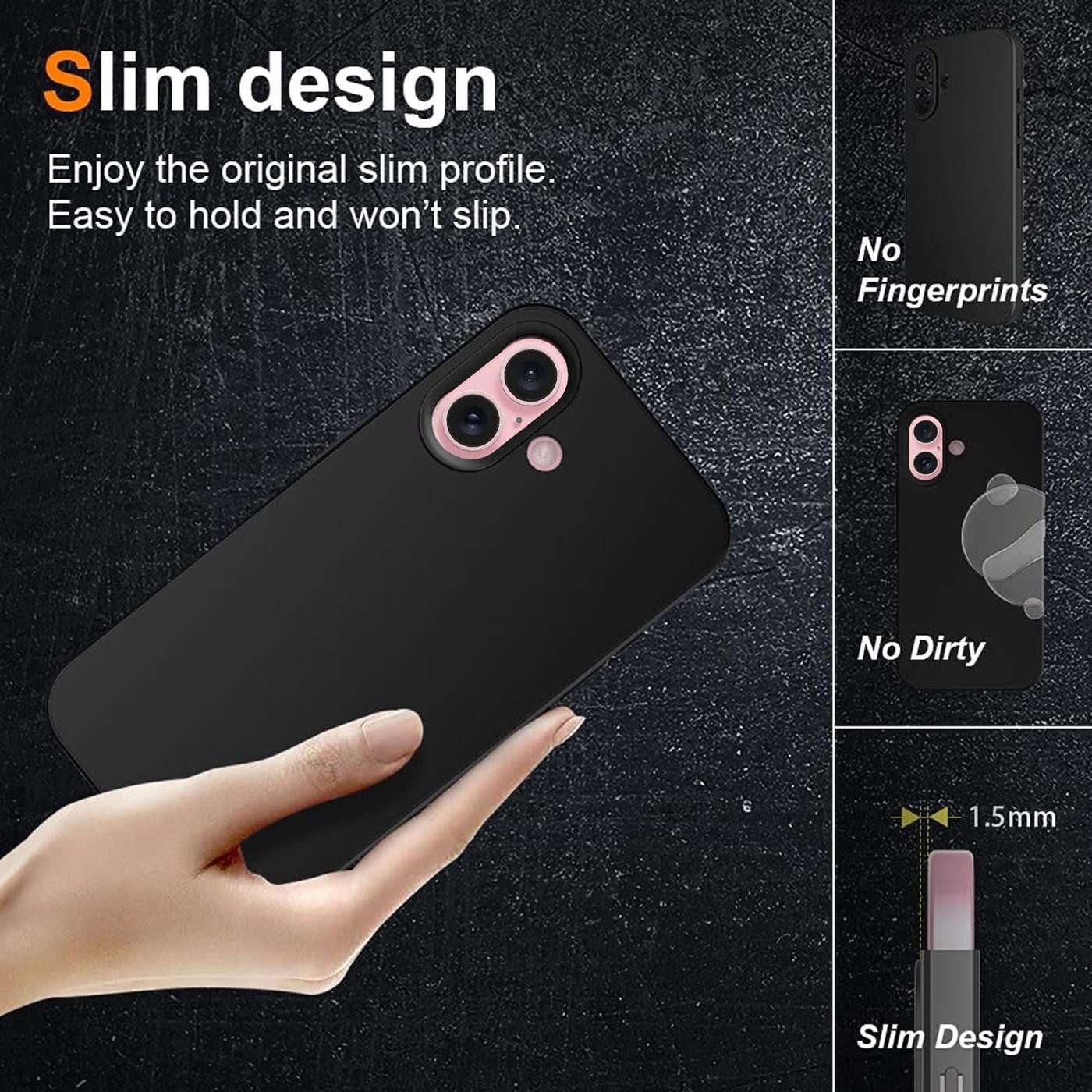CoolGadget Handyhülle Handy Schutzhülle für Apple iPhone 16 Plus matt schwarz 6,7 Zoll, Silikon TPU Hülle Schutz Tasche Cover schlicht Slim Case – Bild 5 von 5