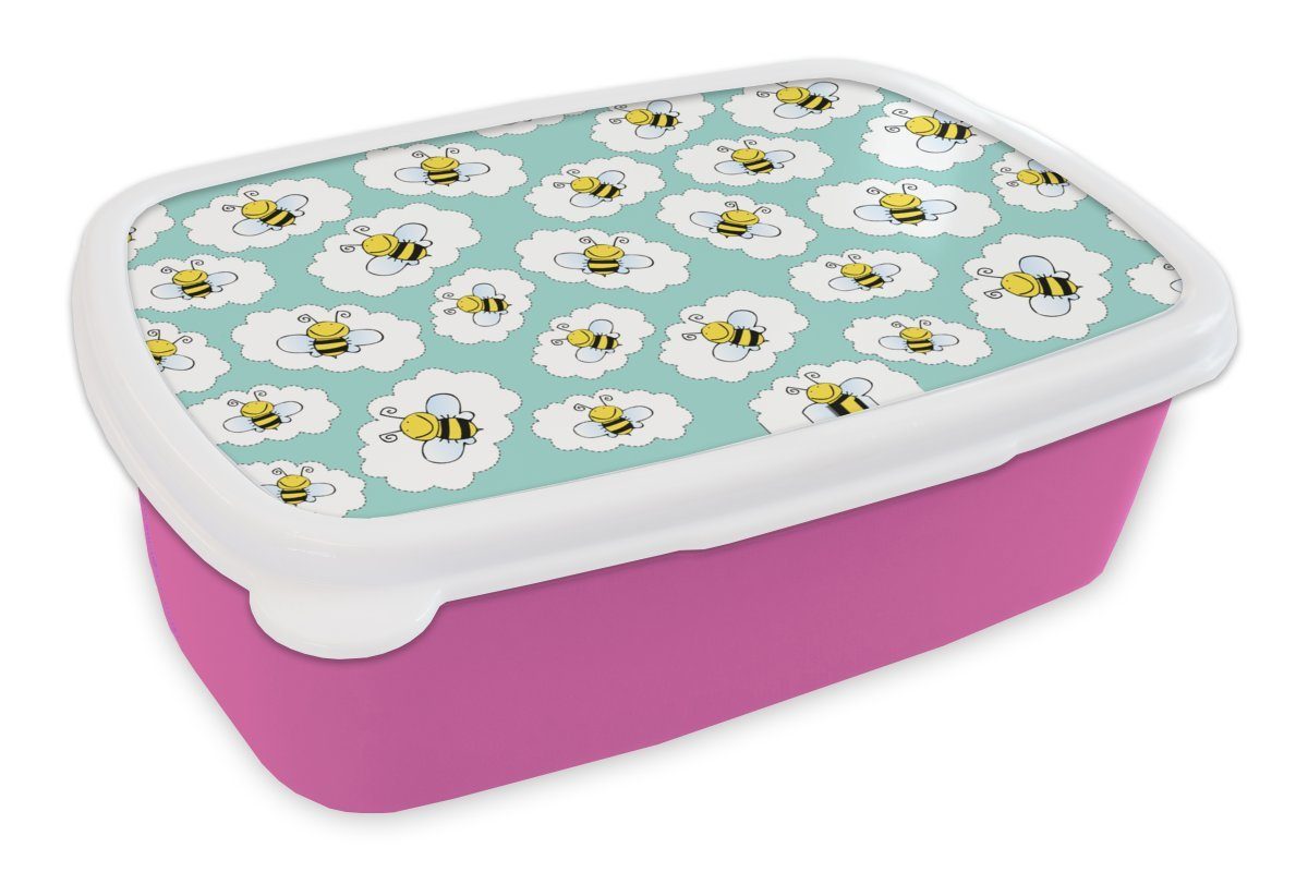 MuchoWow Lunchbox Biene - Insekten Kinder, - Erwachsene, Grün, Snackbox, Muster - Kunststoff, für Mädchen, Brotbox rosa Brotdose Kunststoff (2-tlg)