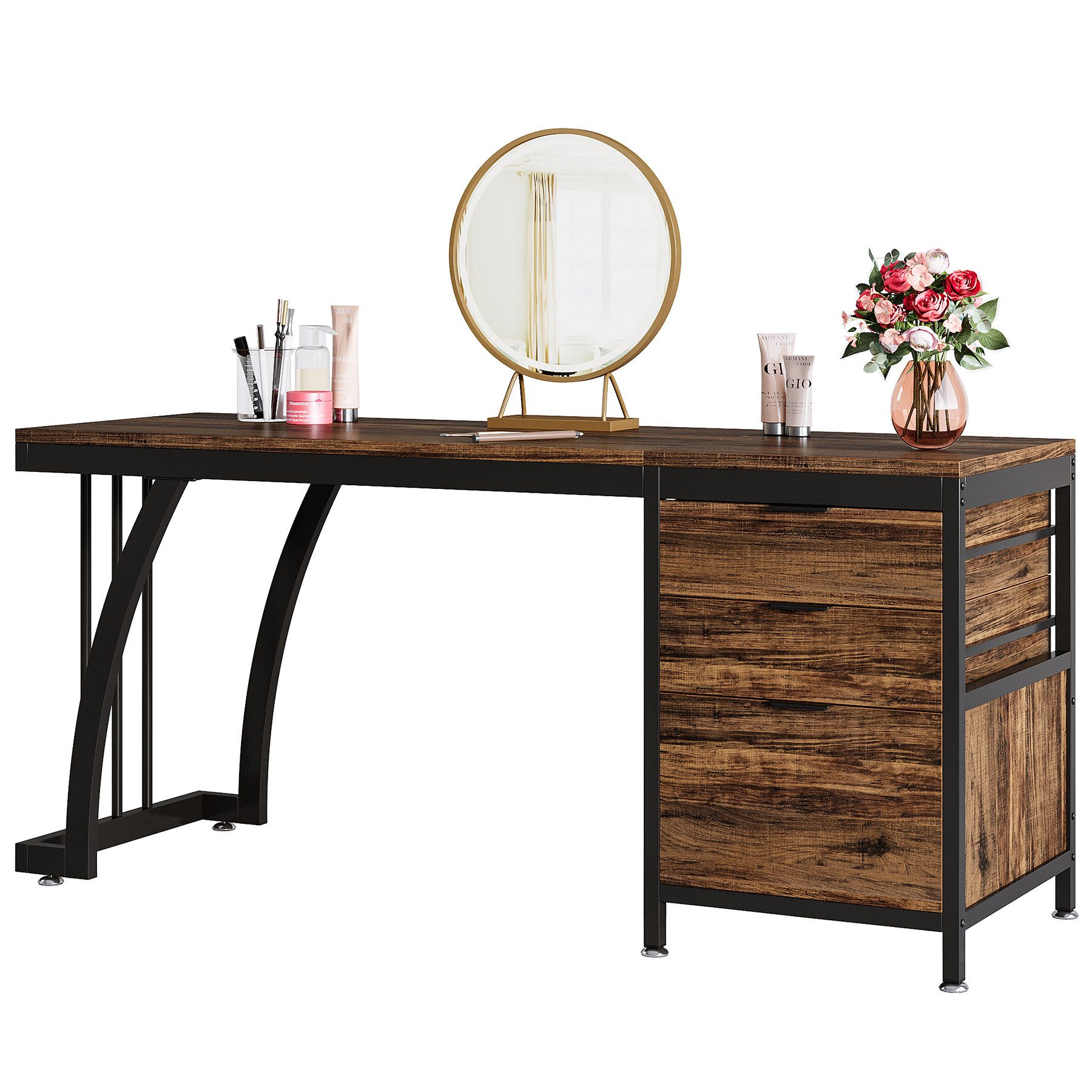 Schminktisch mit 3 Schubladen, Frisiertisch mit Schubladen, 150 x 50 x 75 cm