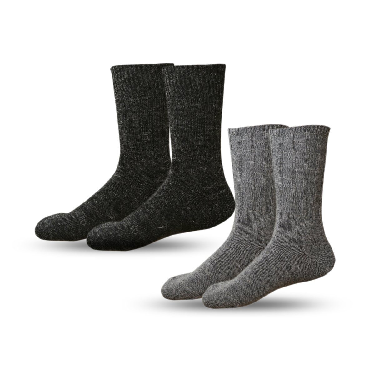 Sonia Originelli Norwegersocken 2 Paar Alpakasocken können Alpakawolle Farben "Dünn" abweichen Unisex Winter Umschlag grau