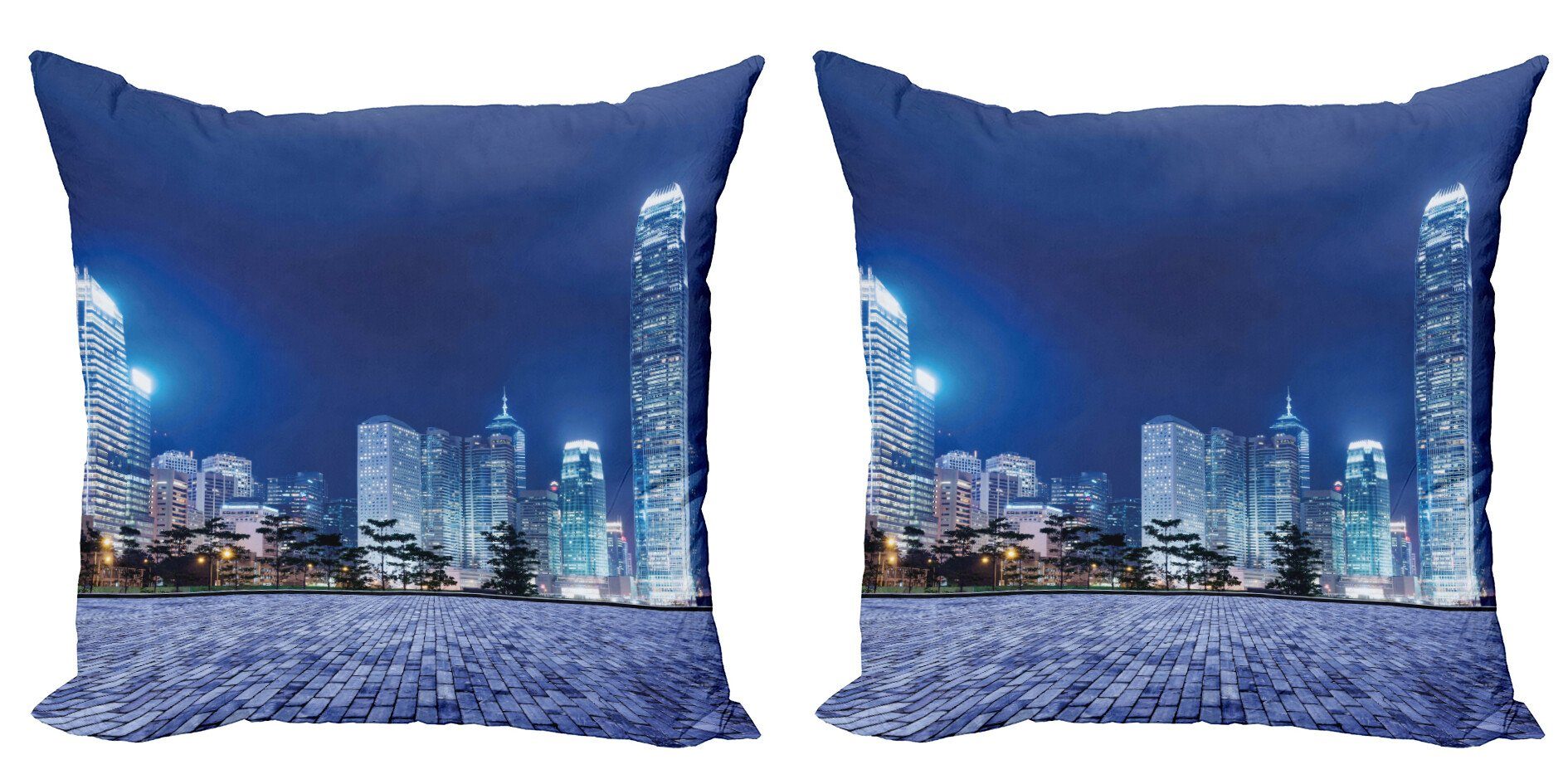 Doppelseitiger Accent Skyline Kong Digitaldruck, Modern (2 Nacht Stück), Städtisch Kissenbezüge Abakuhaus Hong