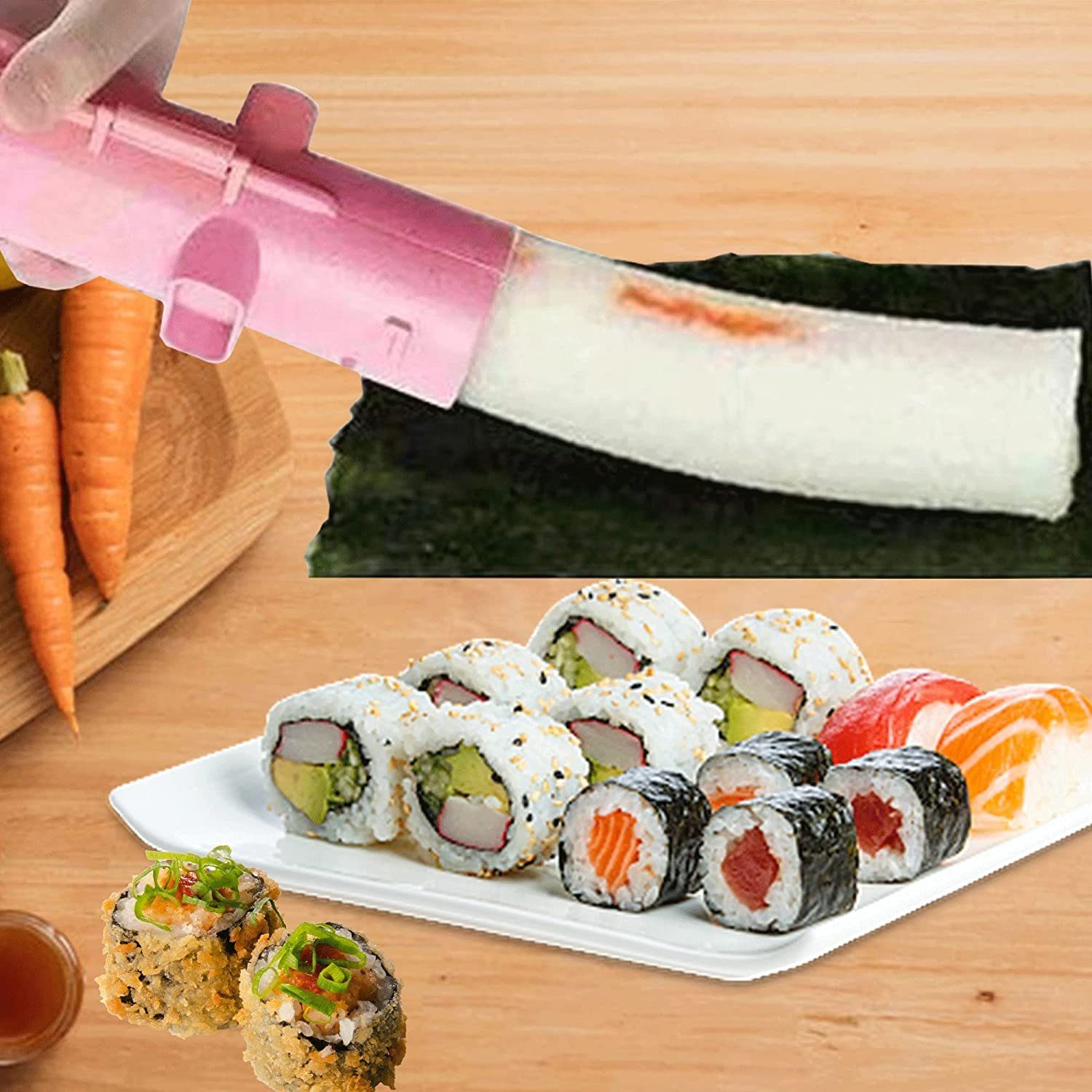NUODWELL Sushiteller Sushi-Bazooka, Zubereitungswerkzeuge Sushi-DIY-Maschine, gemeinsame Rosa