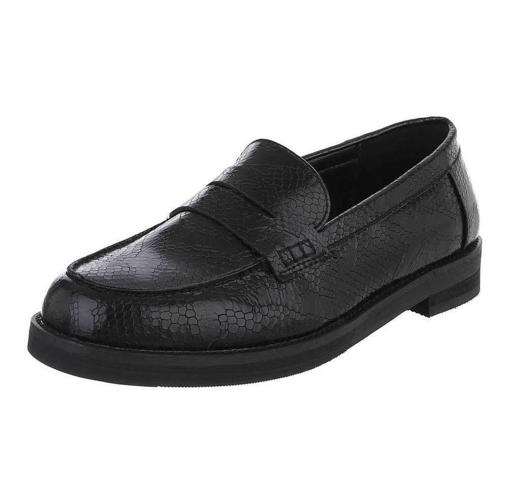 Ital-Design Eleganter Damenschuh mit einzigartiger Oberflächenstruktur Slipper (91261620) Blockabsatz Mokassins in Schwarz