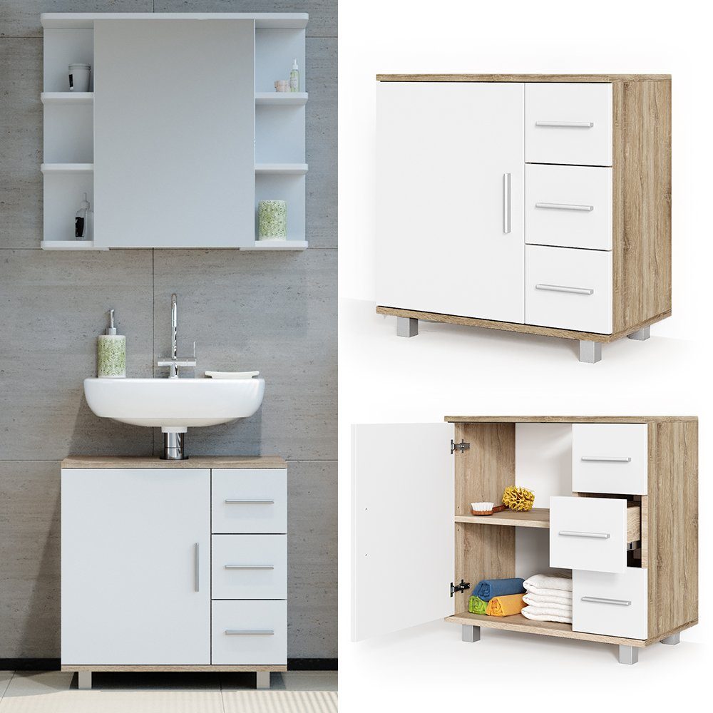 Vicco Waschbeckenunterschrank Ilias, Weiß/Sonoma, 60 x günstig online kaufen