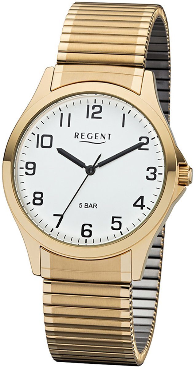 Regent Quarzuhr Regent Herren Uhr 1243486 Metall Quarz, Herren Armbanduhr rund, mittel (ca. 39mm), Metallarmband