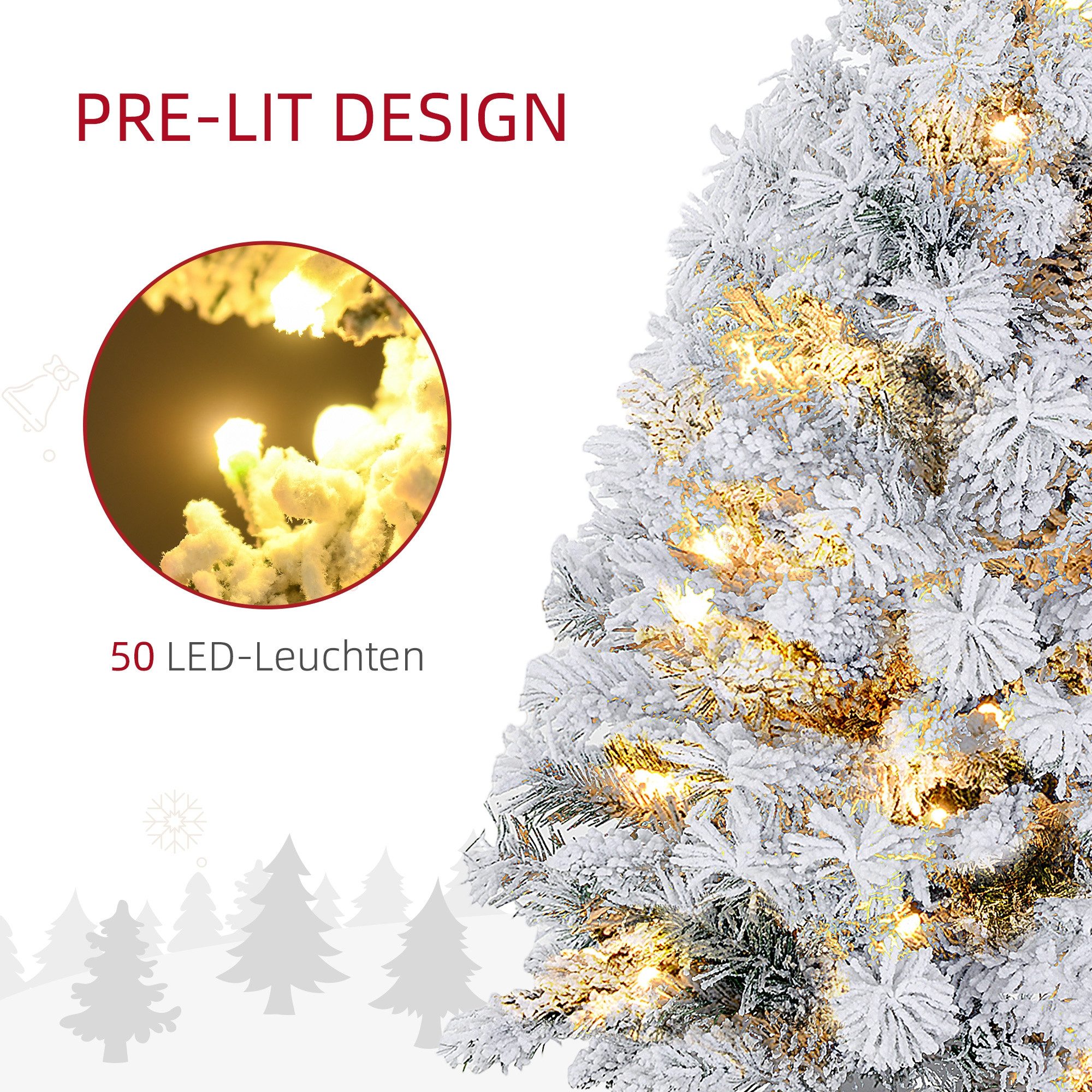 MC Star Künstlicher Weihnachtsbaum 92 cm, LED-Lichter, Schneezweige, Tannenzapfen, flammenhemmend, Betonfuß