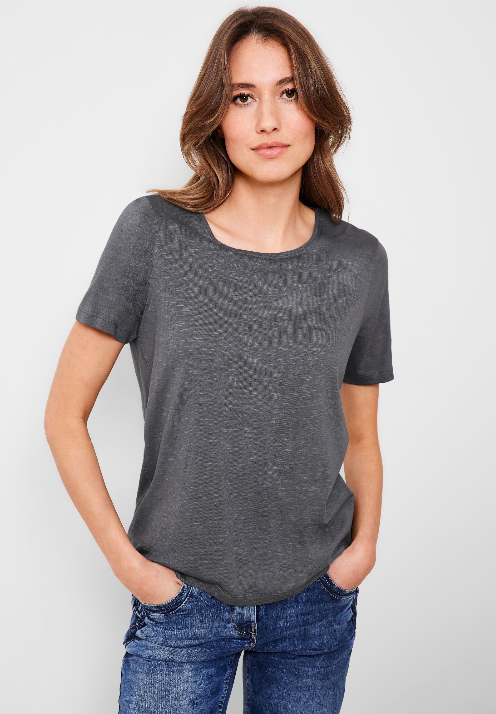 Cecil T-Shirt aus reiner Rundhalsausschnitt Baumwolle
