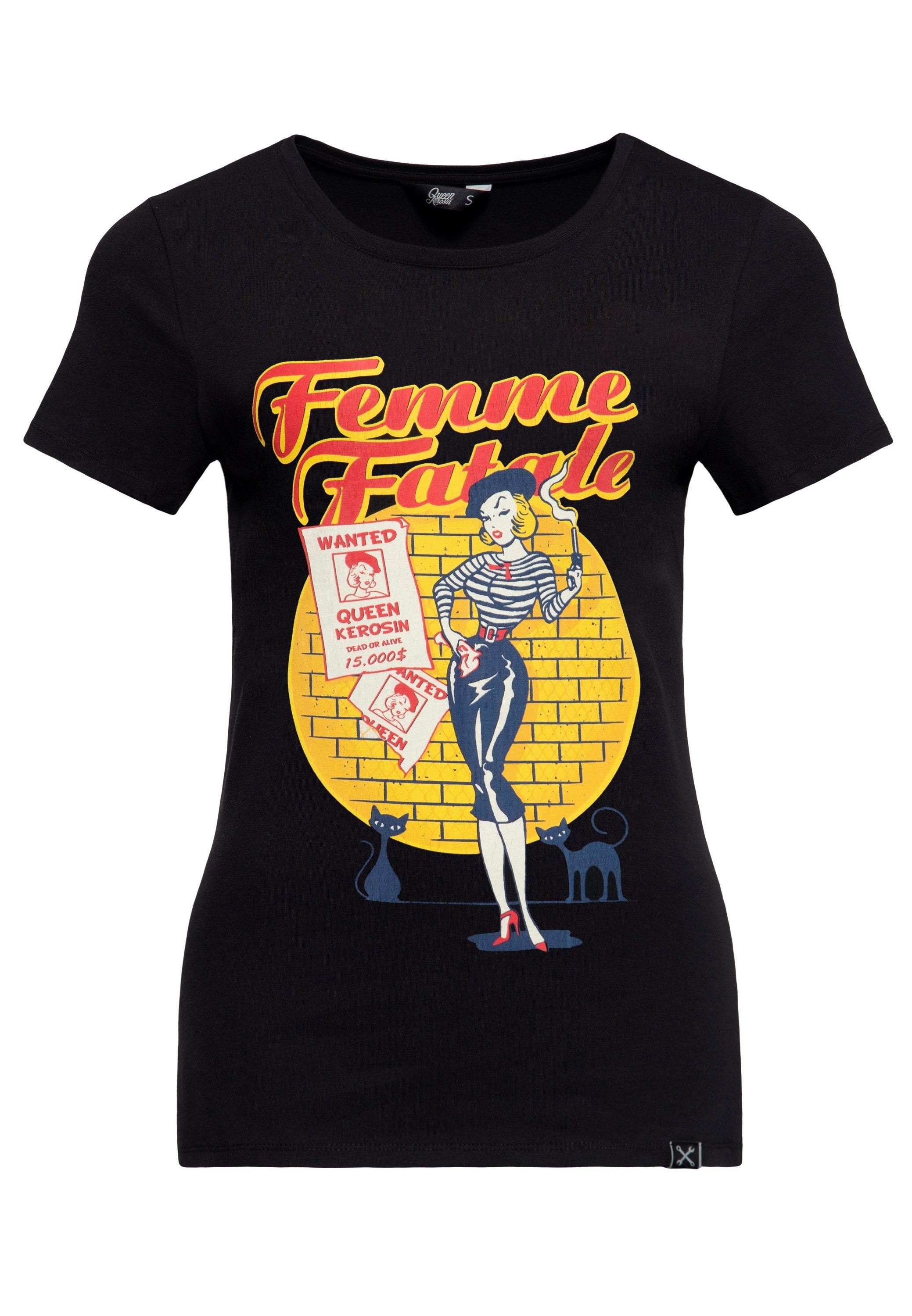 QueenKerosin Print-Shirt Femme Fatale mit Vintage-Artwork