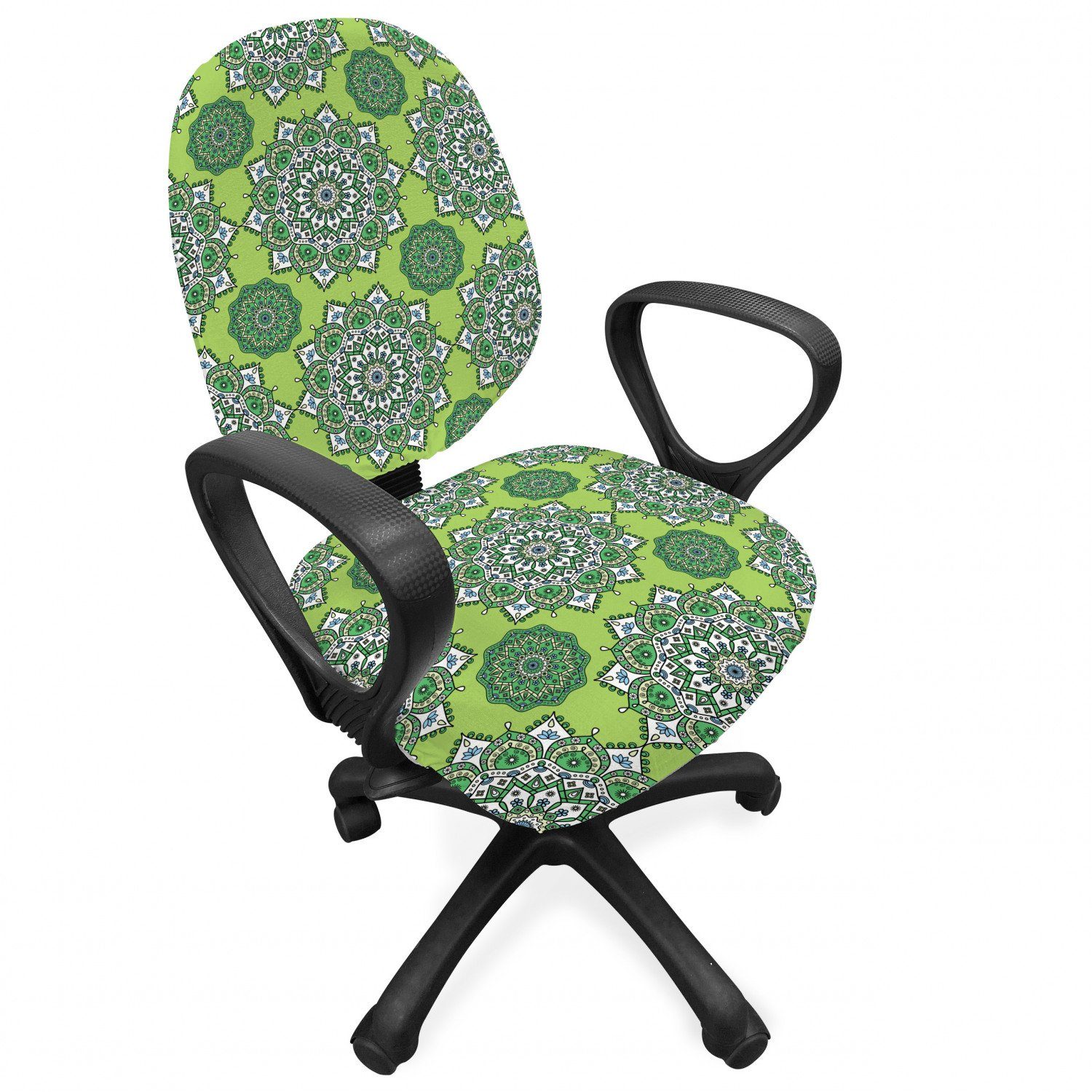 Bürostuhlhusse dekorative Schutzhülle aus Stretchgewebe, Abakuhaus, Lime Green marokkanische Mandala | Stuhlhussen