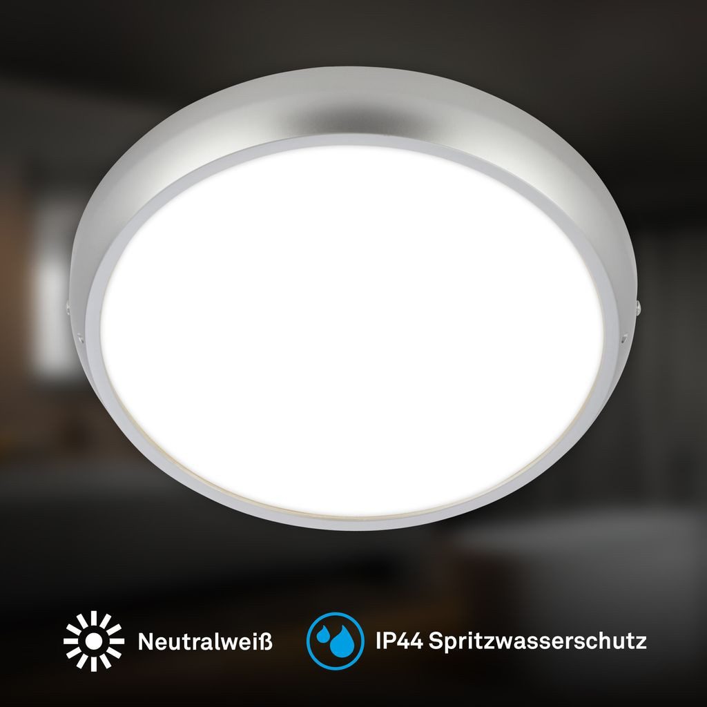 Briloner Leuchten LED Deckenleuchte LED Deckenlampe IP44, LED fest integriert, 4000K - Neutralweiß, 27,5x4 cm, Badezimmer, Küche, Wohnzimmer, Schlafzimmer, Flur