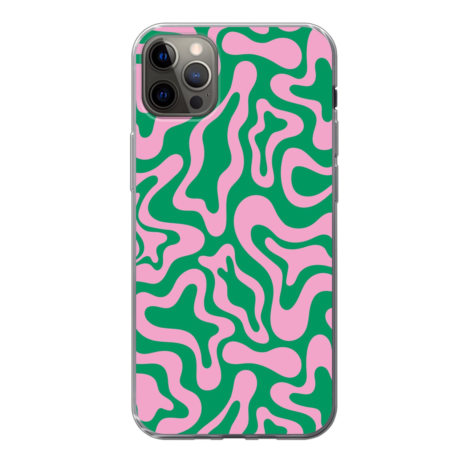 MuchoWow Handyhülle für Apple iPhone 13 Pro Max Abstrakt - Muster - Grün - Rosa - Farbenfr, Smartphone-Bumper, Print, Handy Schutzhülle Dünn