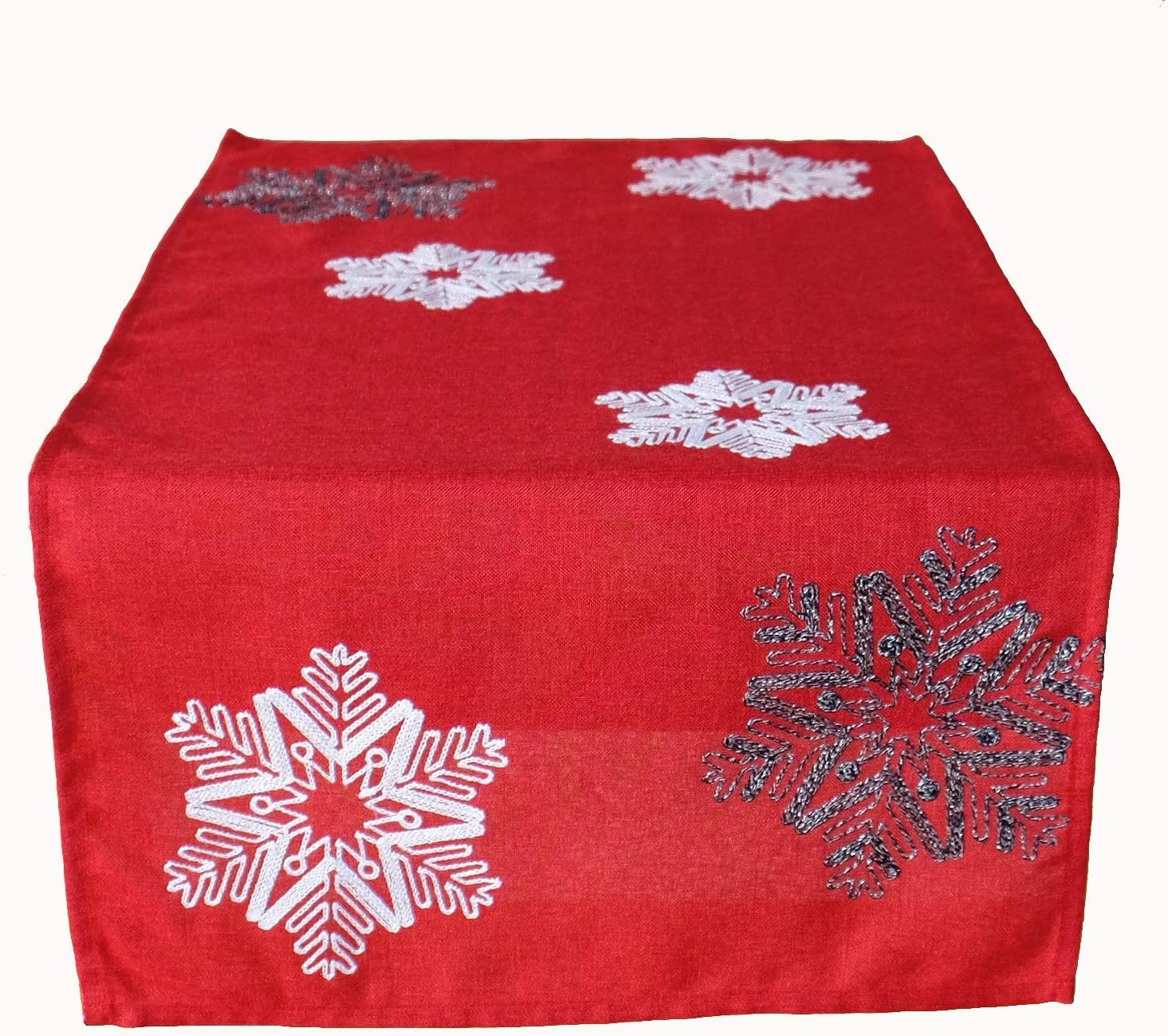 Tischdecke Stickerei Eiskristalle Winter Weihnachten Dekoration