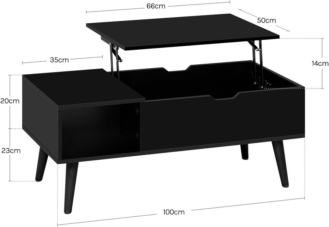 Woltu Couchtisch (1-St), Verstecktes Fach unter der Tischplatte, Anhebbare tischplatte