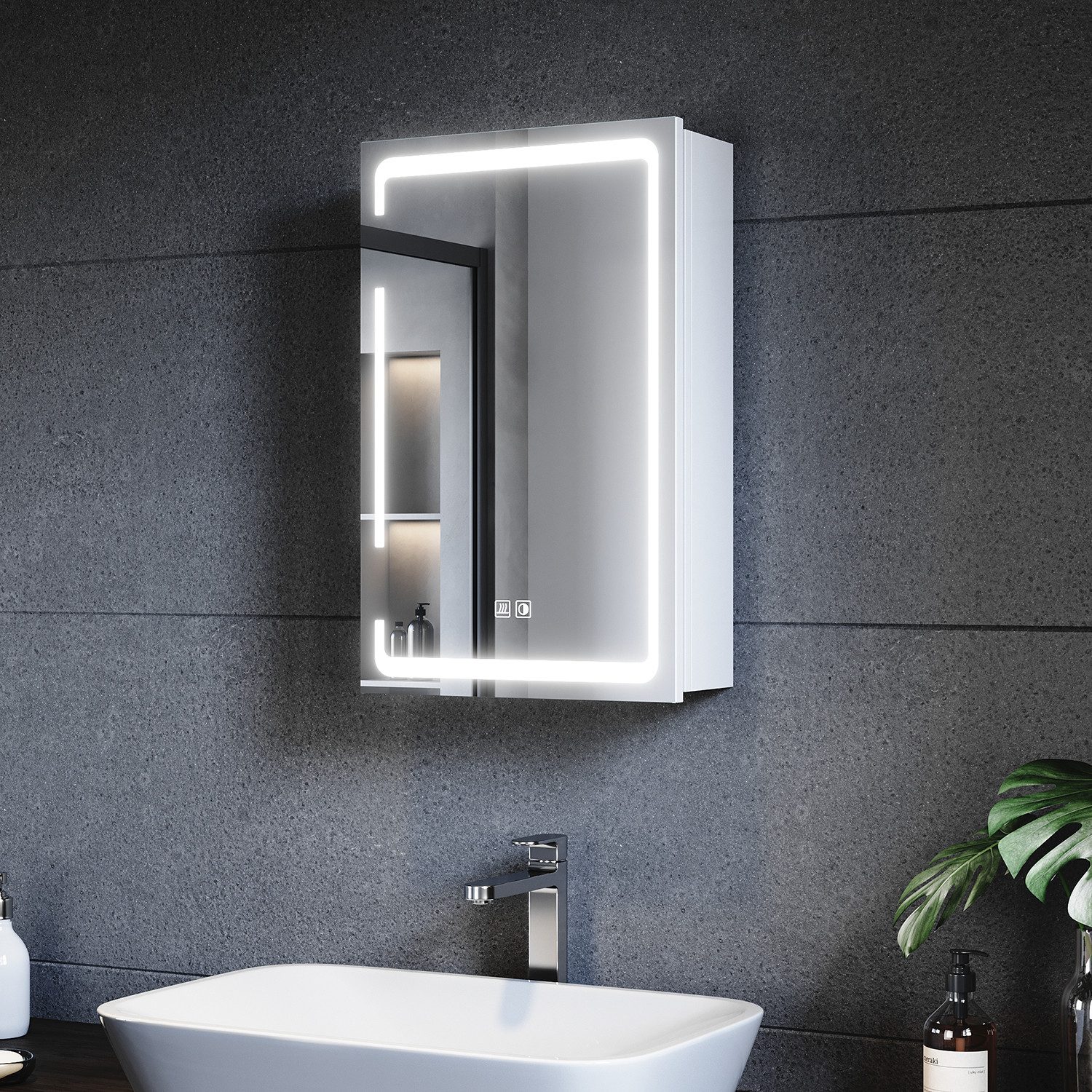 SONNI Badezimmerspiegelschrank Badezimmerspiegel mit dreifarbiger BeleuchtungGroßer Stauraum
