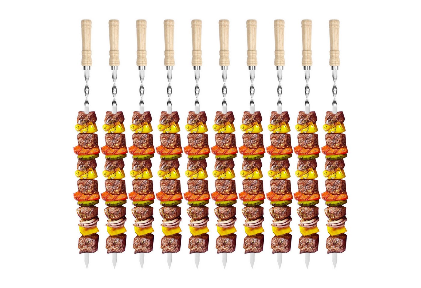 JOYOLEDER Schaschlikspieße 10 Stück Edelstahl Grillspieße Set – Flache Spieße, 55cm Lang und (11mm Breit, Rostfrei & Wiederverwendbar, Ideal für BBQ Fleisch, 10-St., Gemüse & Kebab – Perfekt für Grill, Barbecue & Camping)