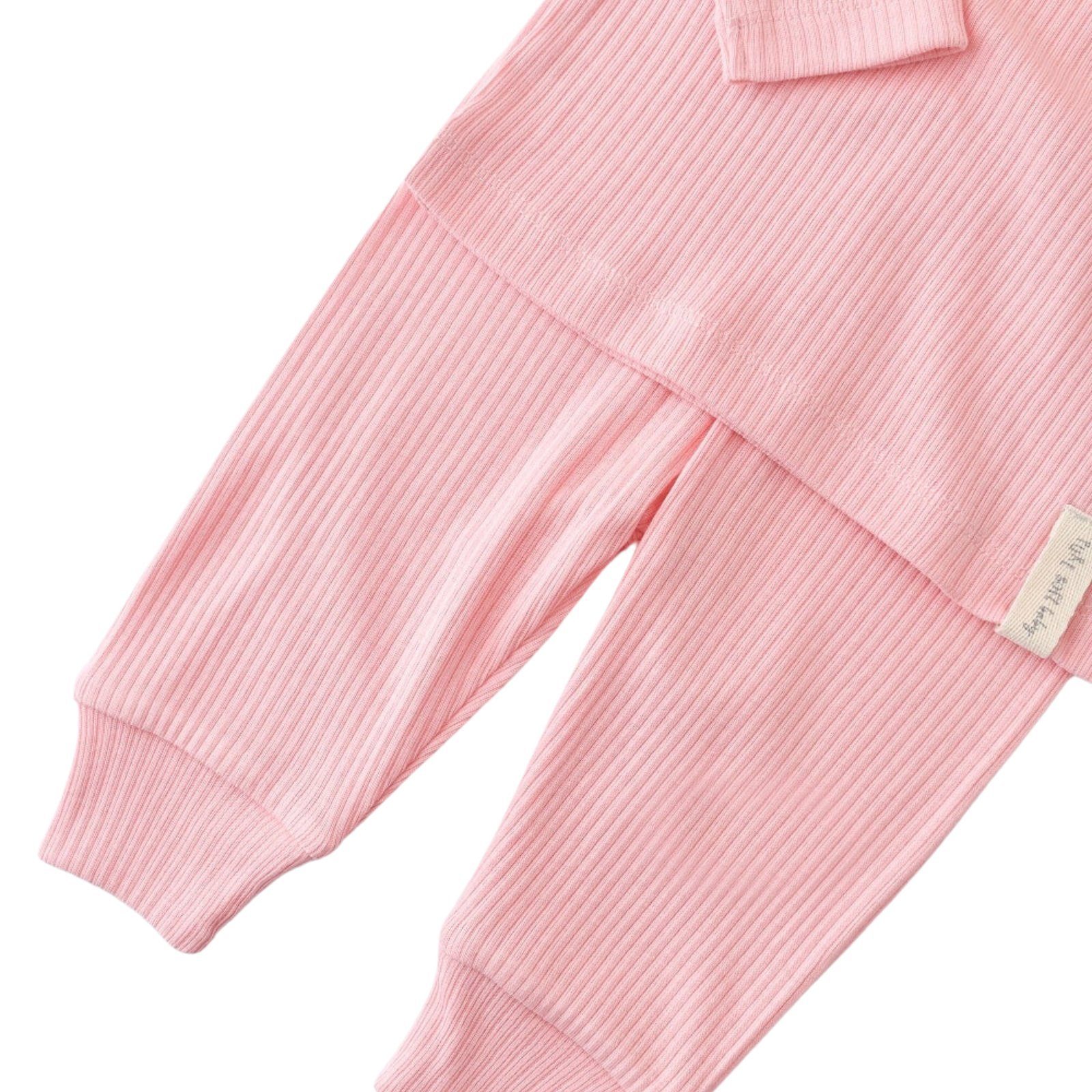 Unisex und & Baby rosa Mädchen für Jungen 50% tlg., 50% Hose) Modal Shirt Schlafanzug 2 Set + biorganic Hose Langarmshirt 56-74 gerippte Relax Bio-Baumwolle Textilstruktur, Größe (Pyjama-Set, Modal