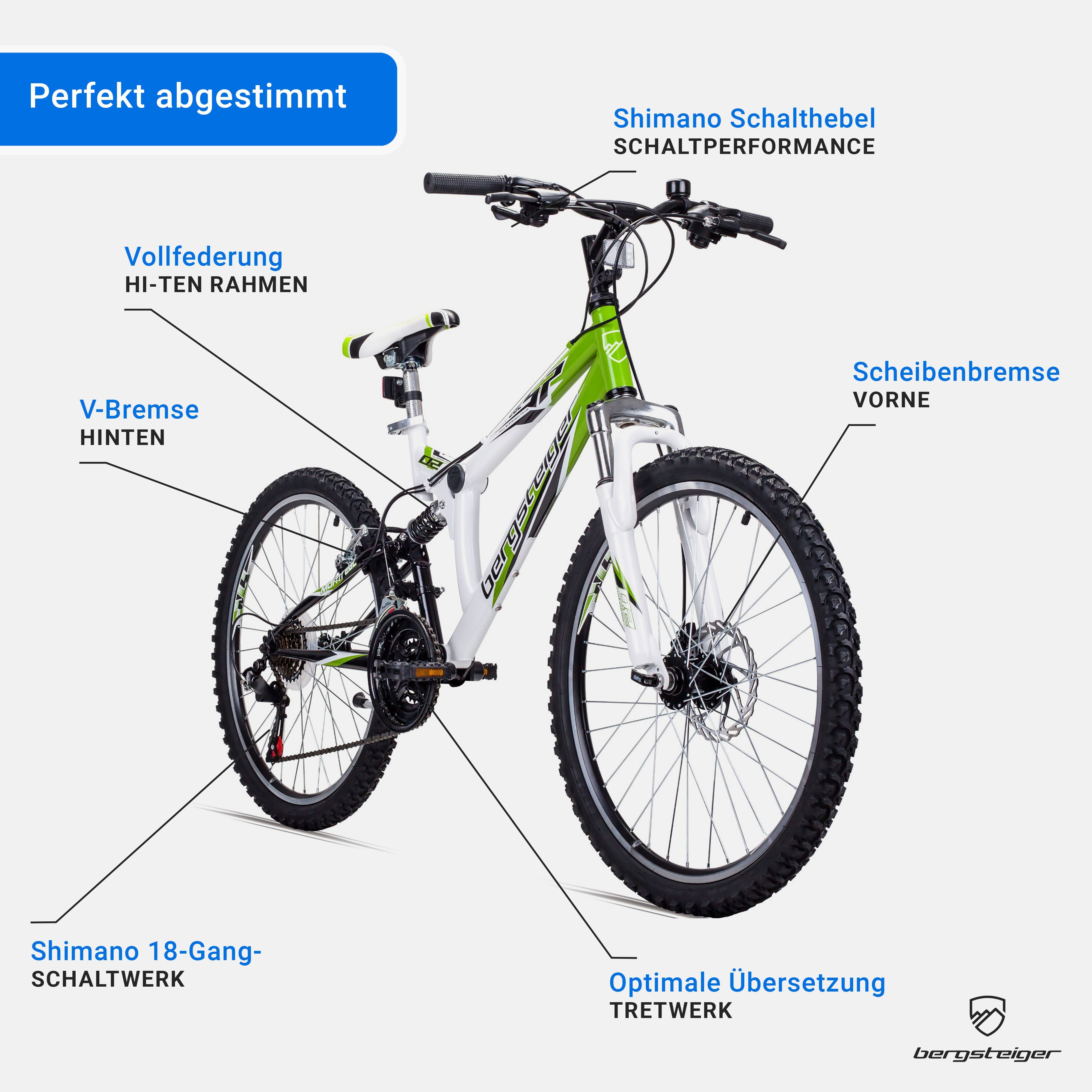 bergsteiger Mountainbike Montreal 20, 24 Zoll Kinderfahrrad, 6 - 13 Jahre, Mädchen, Jungen, 18 Gang Shimano Tourney RD-TZ50 Schaltwerk, Kettenschaltung, Scheibe – Bild 5 von 5