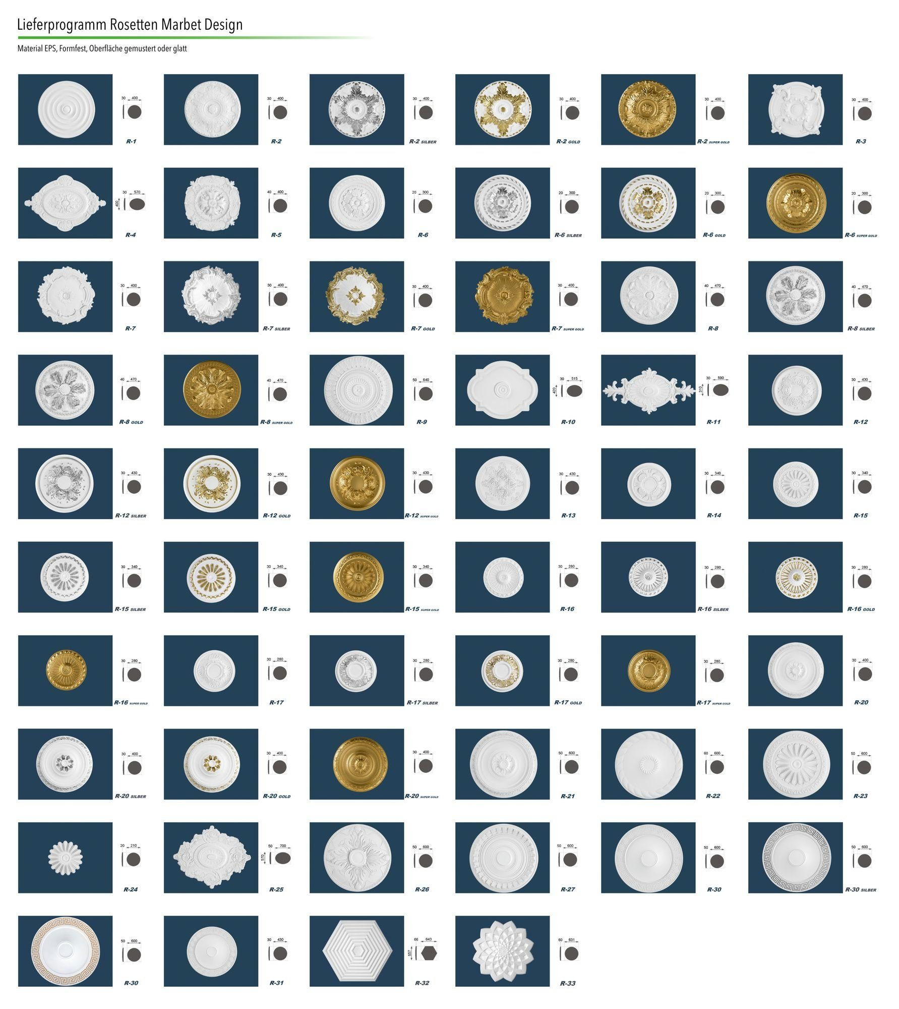 marbet design Wanddekoobjekt R-17 (Stuckrosette aus EPS Styropor, weiß, Zierelement, Stuck, Dekorbau Wand Deckenstuck Wandstuck rund)