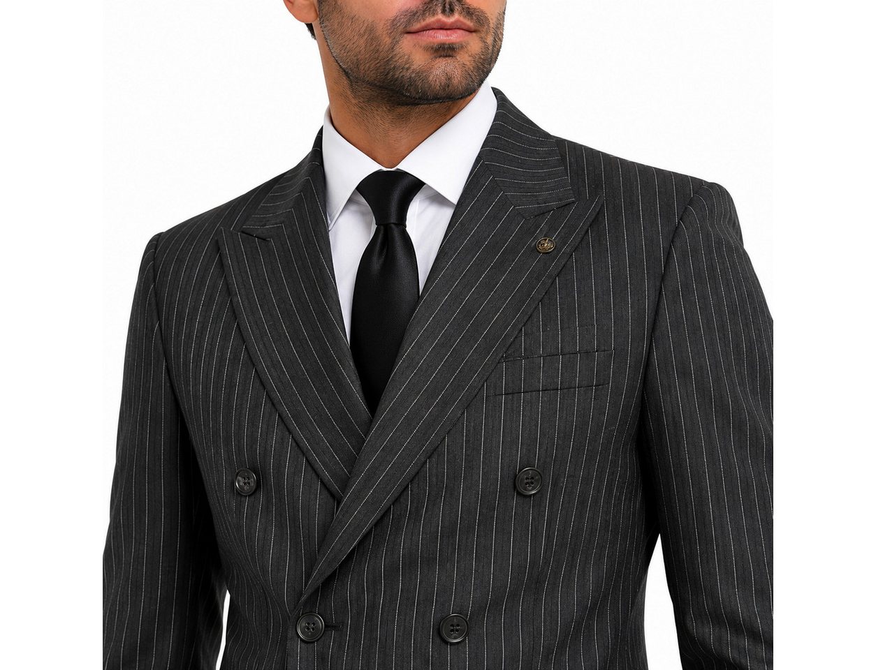 Guild Clothing Anzug Zweireiher Herren Business 2-tlg. Streifenmuster - Slim Fit (Anzughose & Sakko, 2-tlg., Anzug Set) Streifenmuster für Hochzeiten, Einladungen, den Business