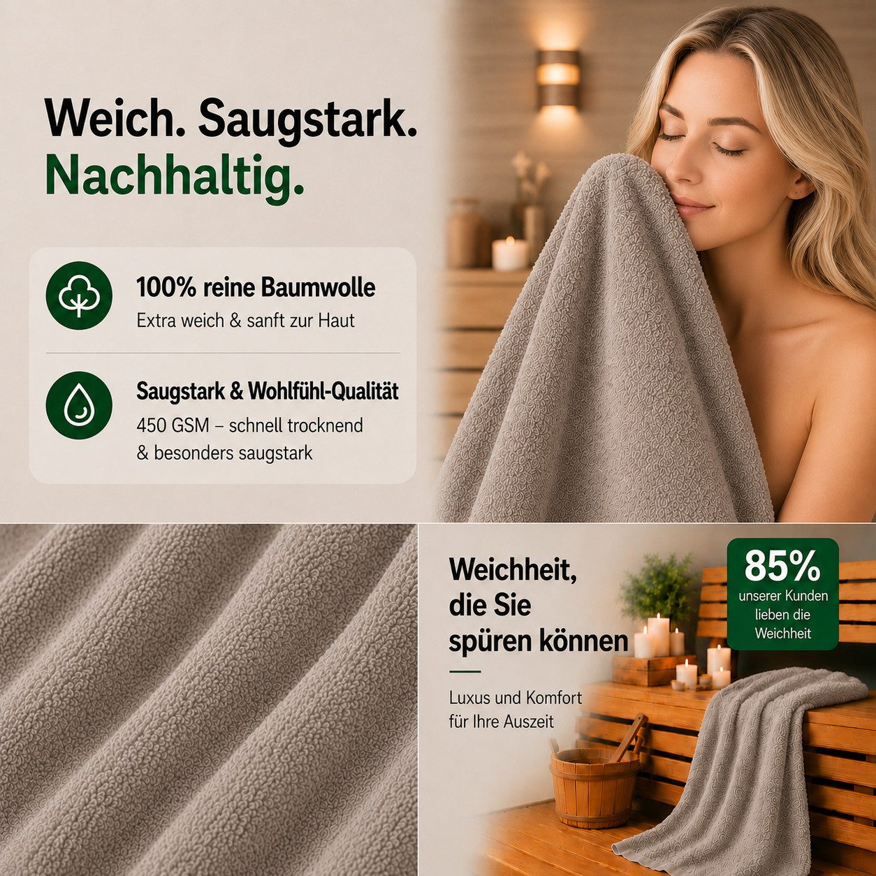 Komfortec Saunatuch 100x200 Extra Große XXL Premium Saunatuch, Unifarben (1-St), extra Große XXL, Schnelltrocknend, Frottee, Weich, Baumwolle – Bild 5 von 5