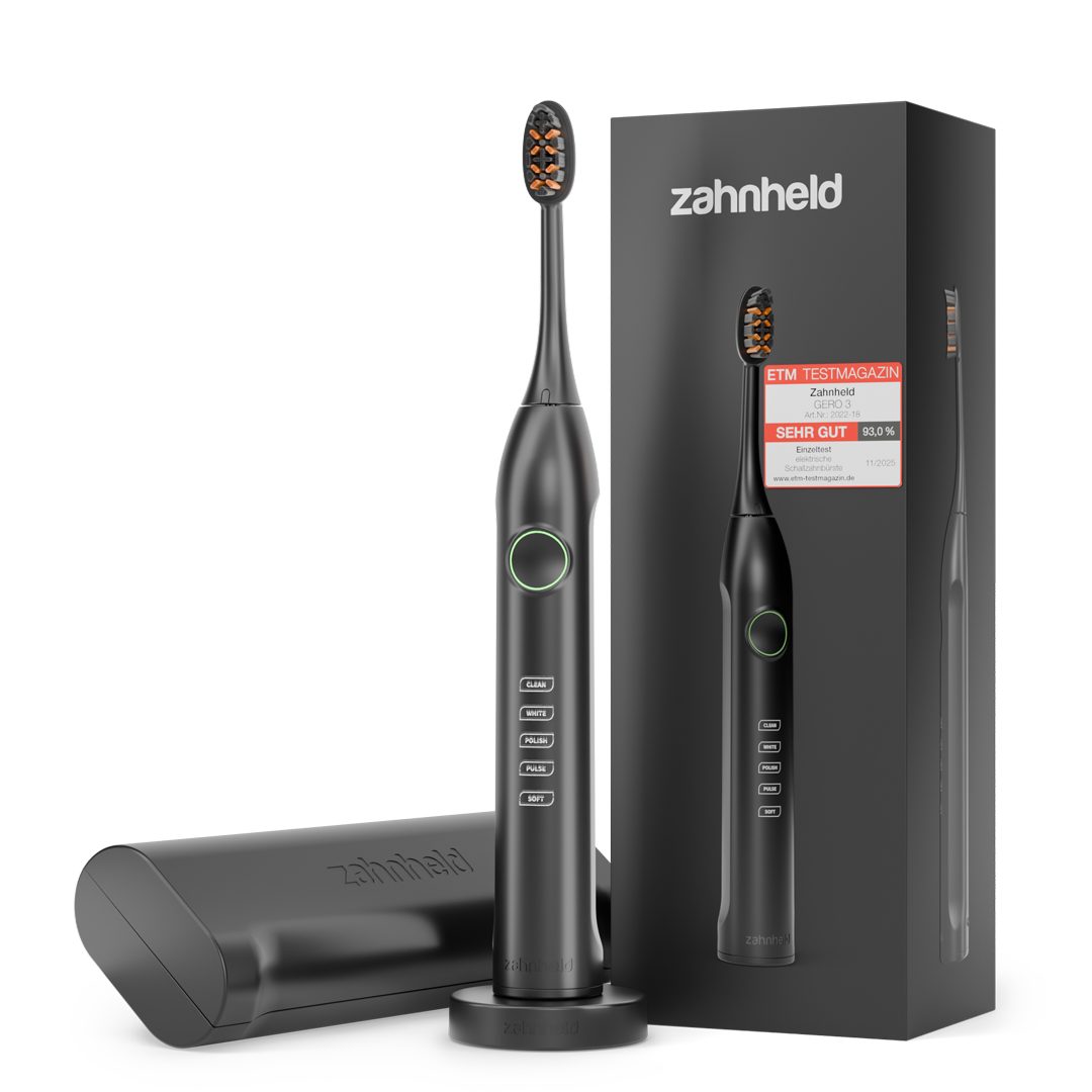 Zahnheld Elektrische Zahnbürste Schallzahnbürste Gero mit Etui schwarz, 5 Putzmodi, Zahnpflege, Mundpflege, Reisezahnbürste, Zahnbürste mit Schall, USB Ladestation