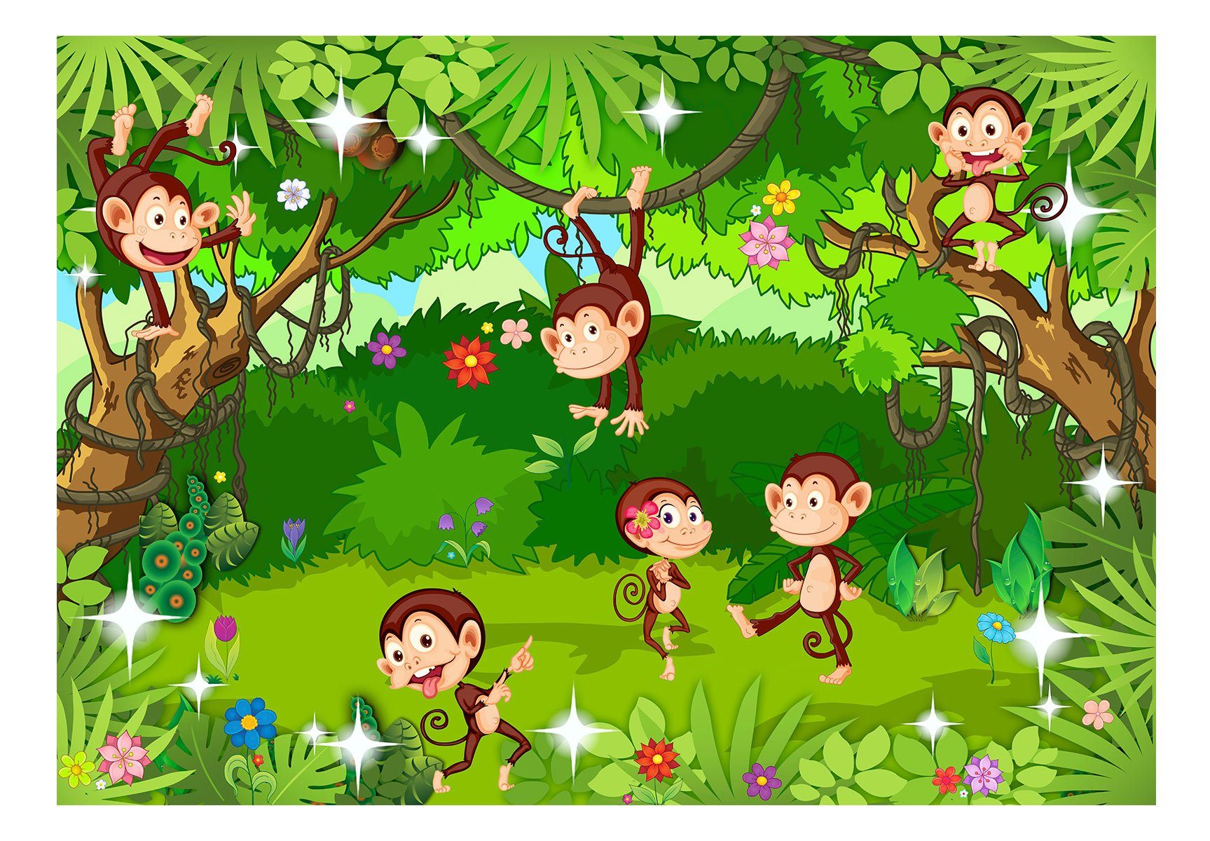 KUNSTLOFT Vliestapete Playful Monkeys 4.41x3.15 m, matt, lichtbeständige Design Tapete