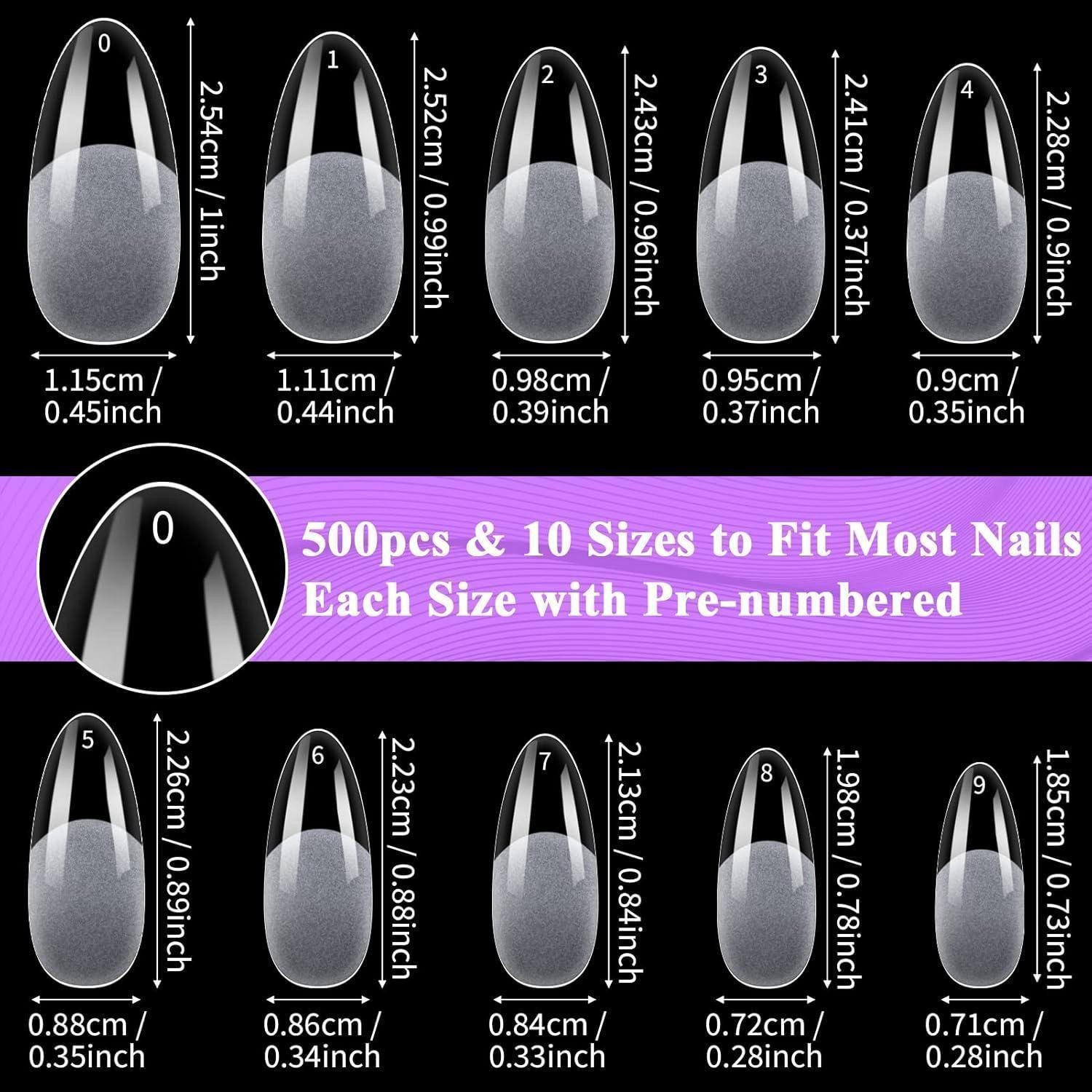 LuxusKollektion Kunstfingernägel Nageltips 500 Stück Soft Gel Full Cover Prebuff Set Kleber Mandel – Bild 4 von 5