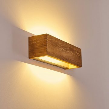 hofstein Wandleuchte »Volano« LED Wandlampe dimmbare aus Holz/Metall in Braun/Grau, 3000 Kelvin, 13, 5 Watt, 1800 Lumen, längliche Innen. Up&Down Effekt an der Wand