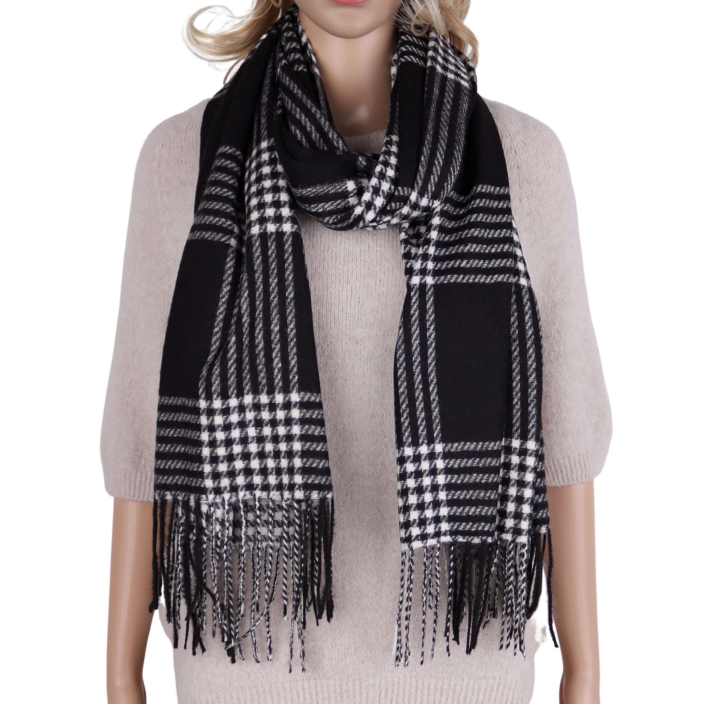 MIRROSI Modeschal weicher und warmer Schal mit Fransen, ca.70x180cm, Karo Muster, (Kariert Muster), Damen Halstuch ideal für Herbst und Winter