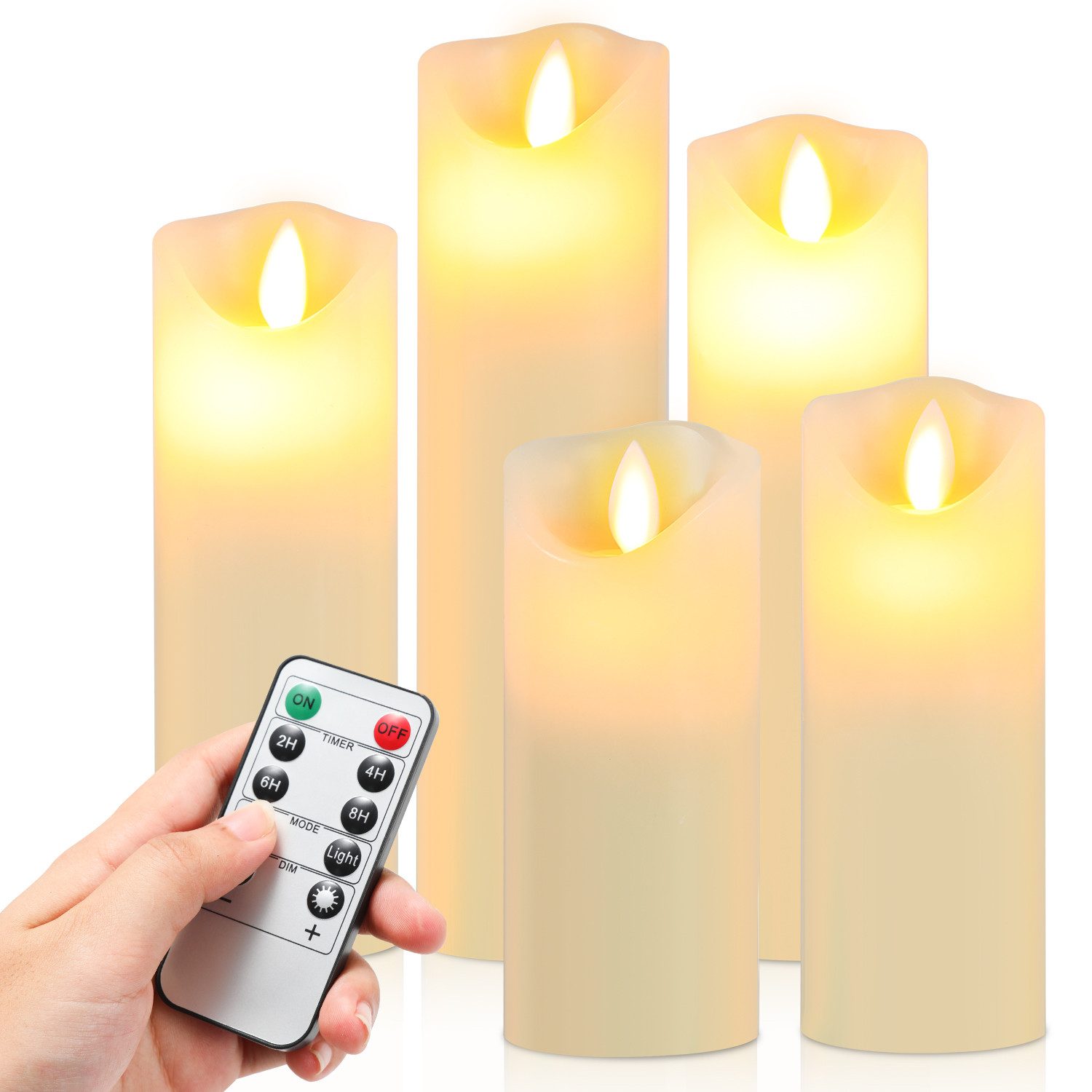 Clanmacy LED-Kerze 5er Set LED Kerzen Weihnachtsdeko Flammenlose Timer Fern günstig online kaufen