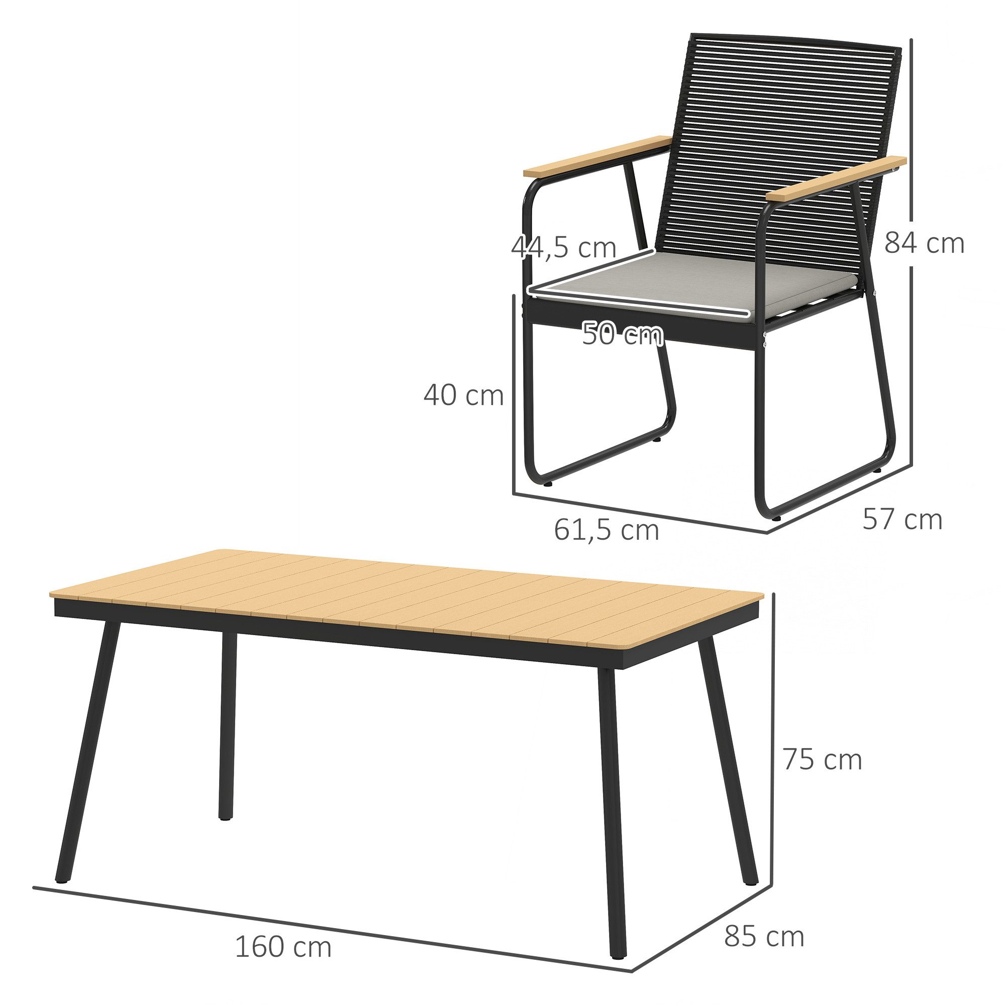 Outsunny Garten-Essgruppe für 6 Personen, mit Tisch, 6 Stühle, (7-teilig Sitzgruppe, 7-tlg., Gartenmöbel-Set), für Terrasse, Balkon, Esszimmer, Naturholz
