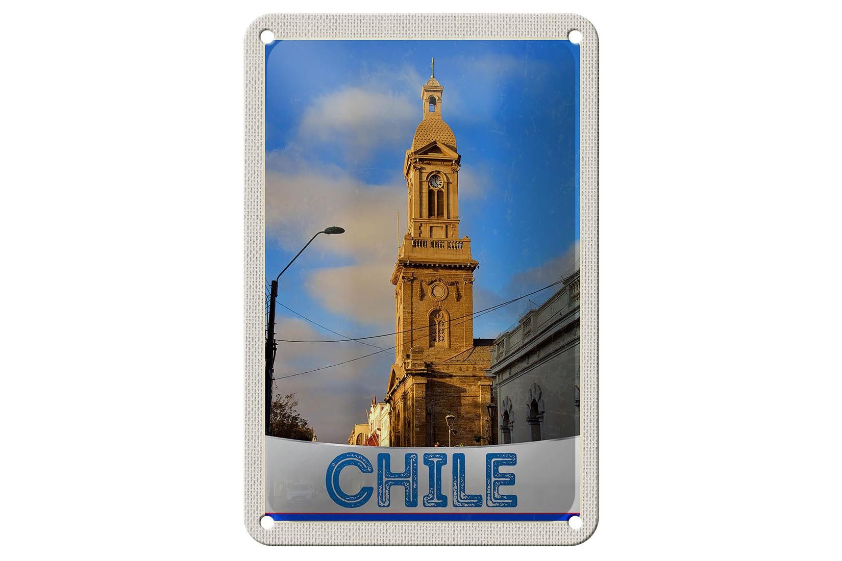 Femer GmbH Metallschild Reise 12x18cm Chile Stadt Architektur Europa Schild, (1 St), gewölbte Oberfläche, abgerundete Ecken, umgeschlagene Kanten