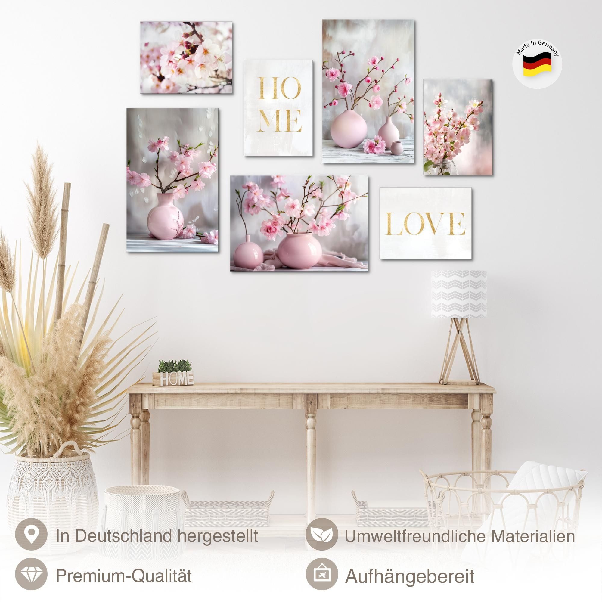 Novart Wandbild Blumen Sakura AUFHÄNGFERTIG Grau Rosa Schlafzimmer Flur 7 N0298, 147L x 104B cm