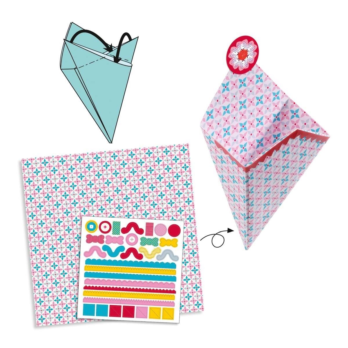 DJECO Kreativset Origami Kleine Origami-Bögen 105 24 Geschenkboxen Aufkleber
