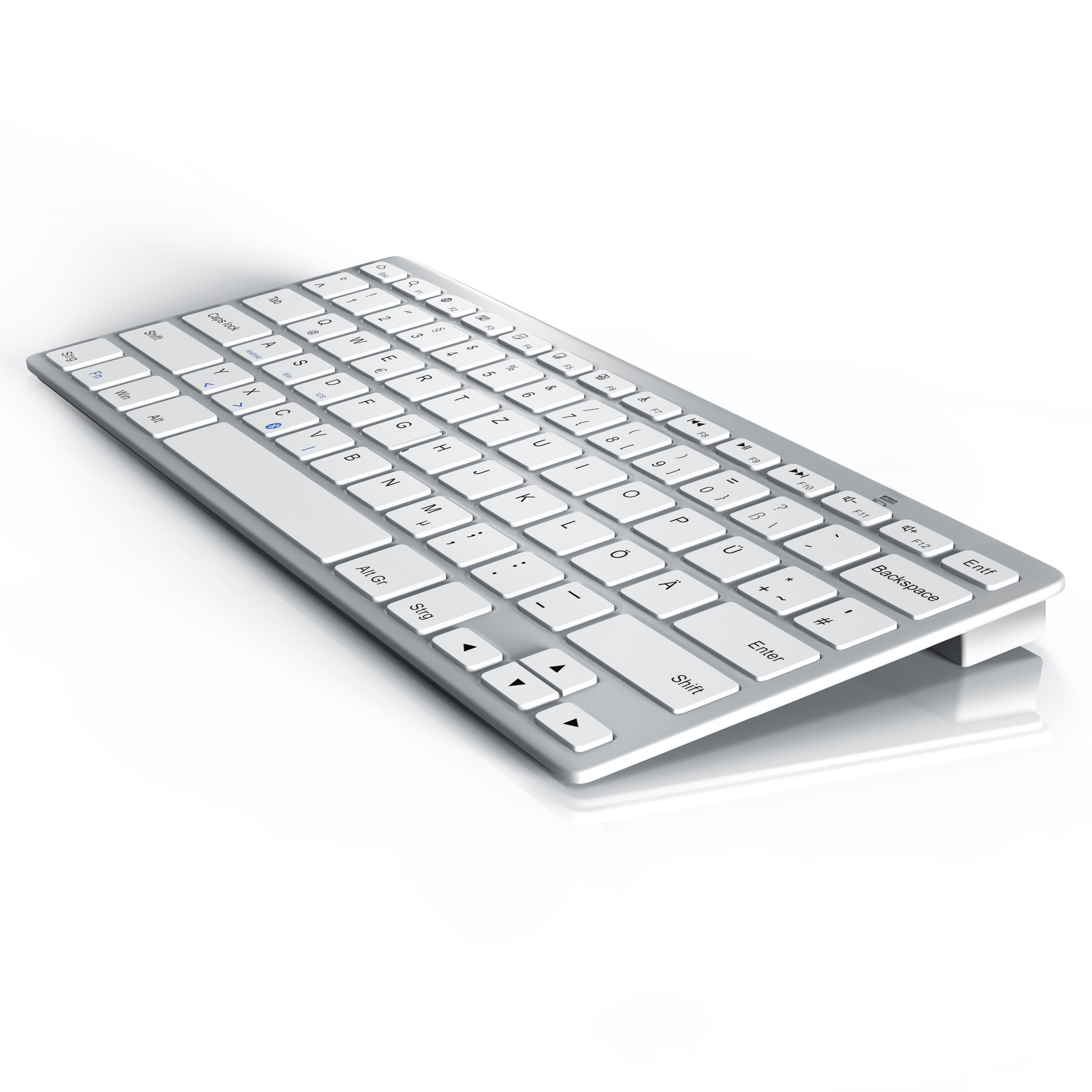 CSL Wireless-Tastatur (Bluetooth Ultra ergonomisch Keyboard, trageleicht) dünnes silber & Design