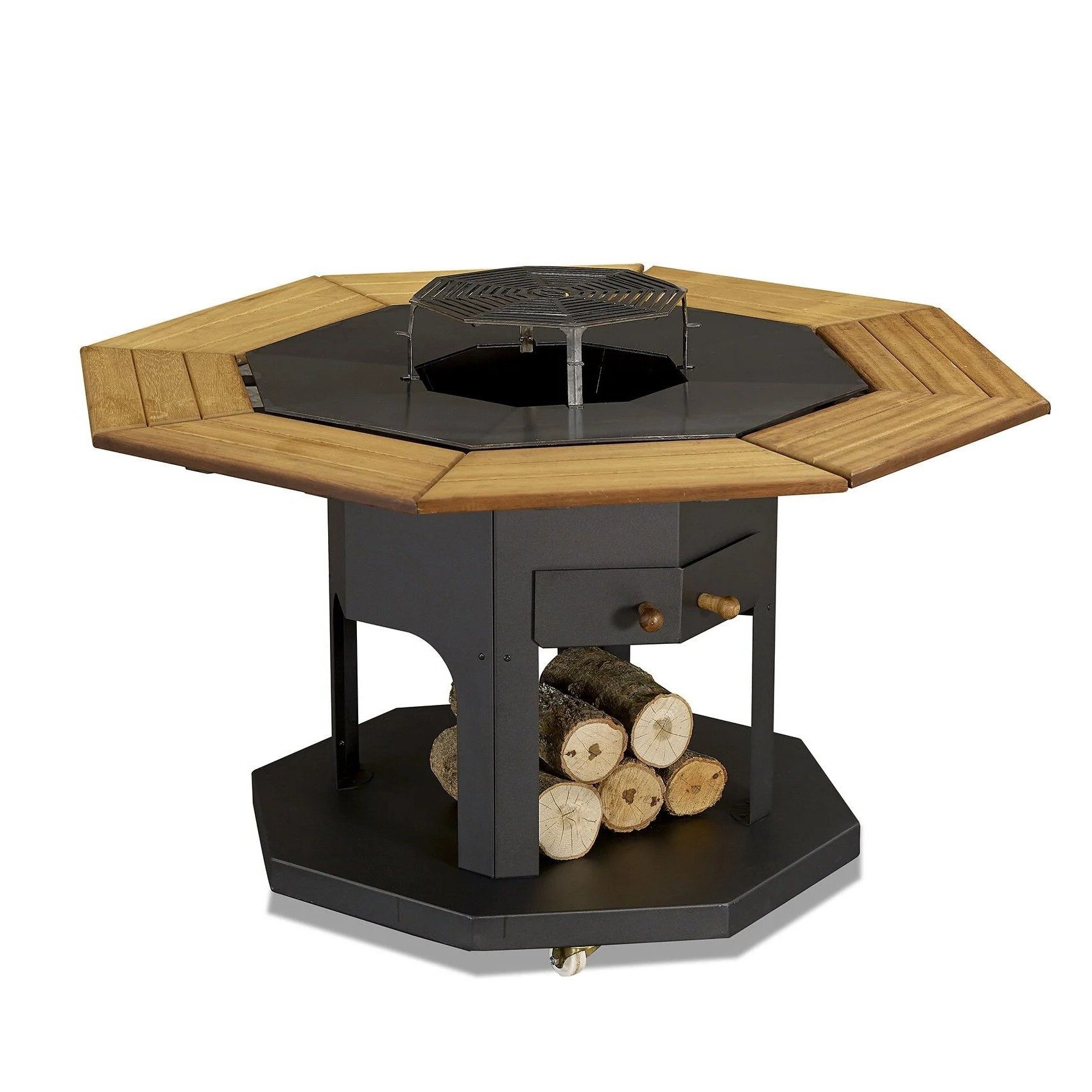 Xlmoebel Outdoor-Küche Schwarzer Grilltisch aus Holz und Edelstahl mit modernem Design, Made in Europa