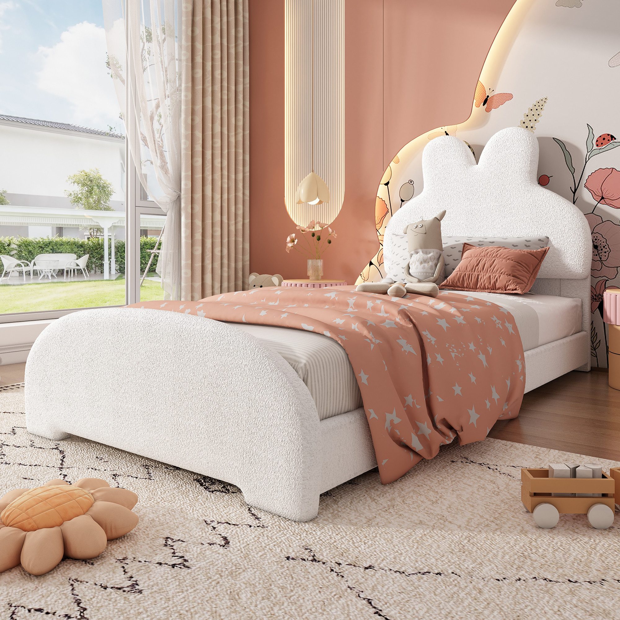 Flieks Polsterbett, Einzelbett Kinderbett 90x200cm Kopfteil in Hasenohrenfo günstig online kaufen