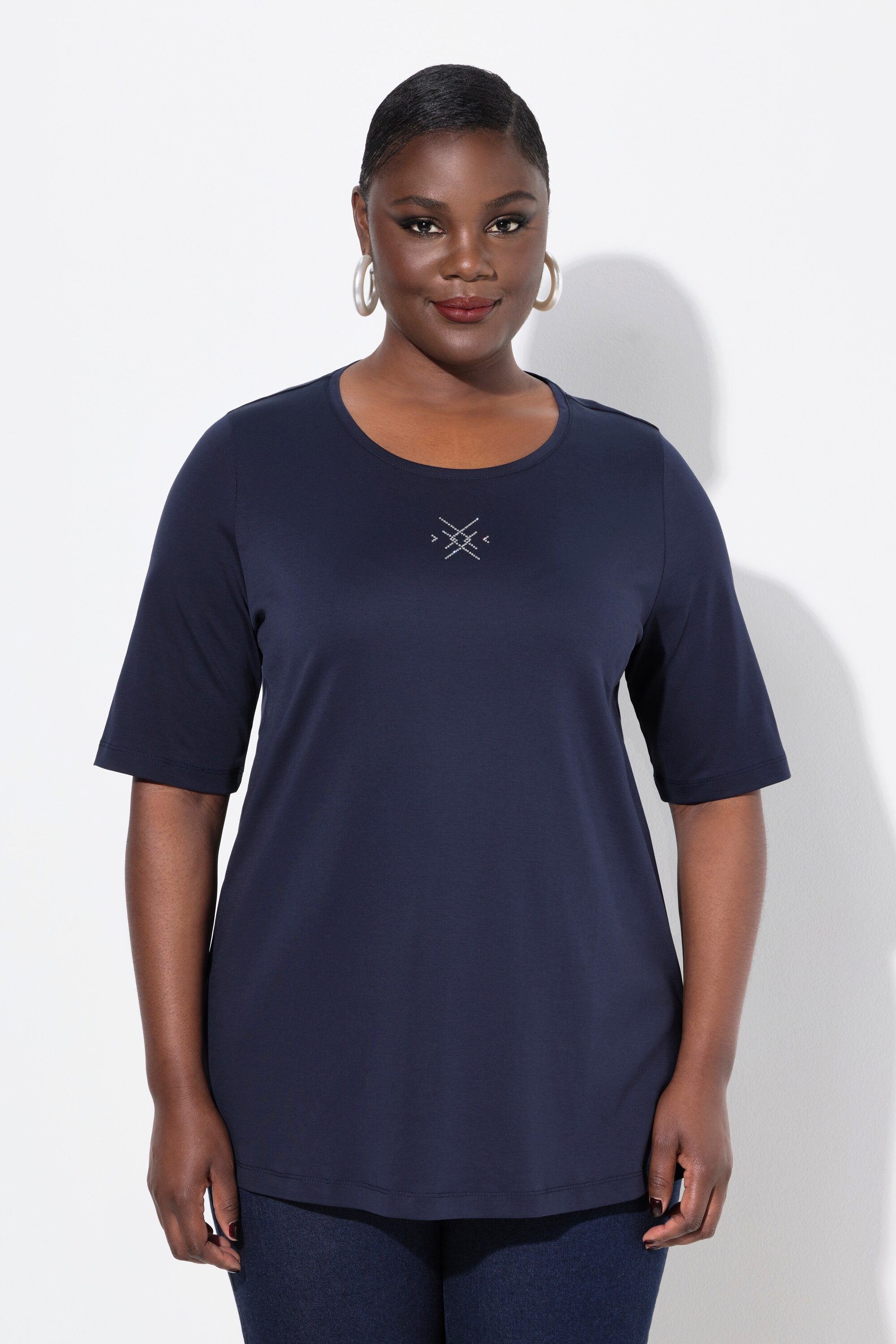 Ulla Popken T-Shirt T-Shirt Ziersteine A-Linie günstig online kaufen