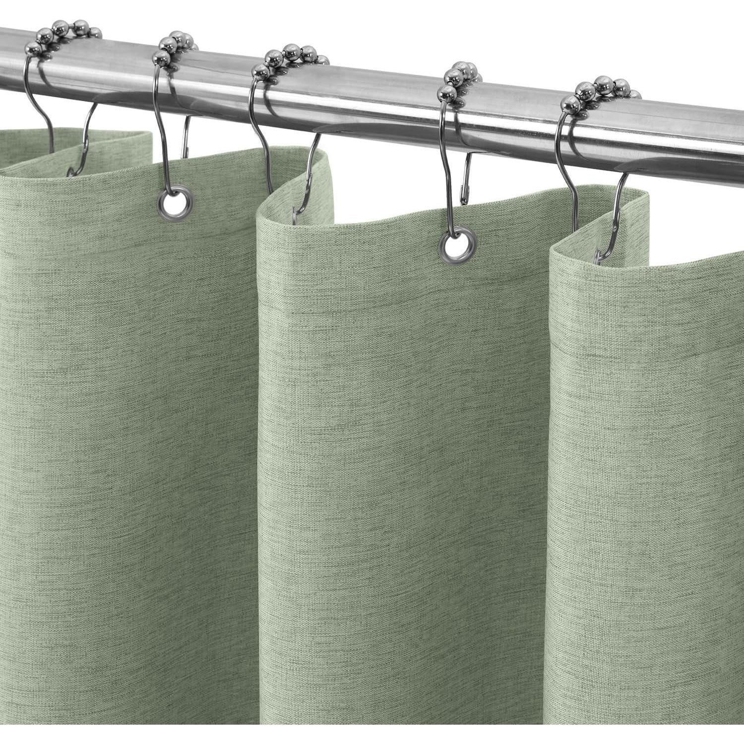 LuxusKollektion Duschvorhang Duschvorhang Metallringe Leinen - Salbeigrün H182 x B122 cm (1er Pack)