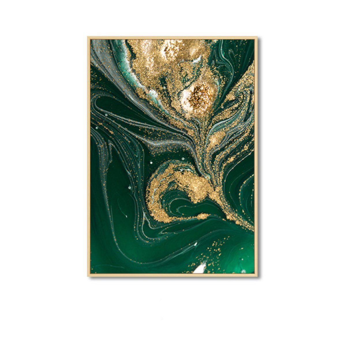 TPFLiving Kunstdruck (OHNE RAHMEN) Плакат - Leinwand - Wandbild, Goldene Blätter auf grünem und weißem Hintergrund - (7 verschiedene Größen zur Auswahl - Auch im günstigen 3-er Set), Farben: Grün, Weiß - Größe: 30x40cm