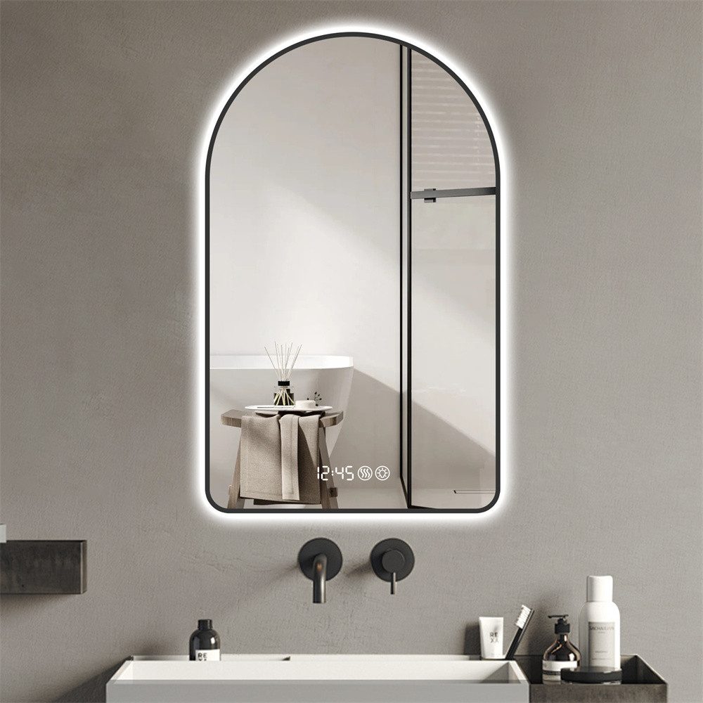 REDOM Spiegel Arched LED Mirror for Bathroom (mit Antibeschlagfunktion Schwarz+Silber, 1-St., 70*120cm)