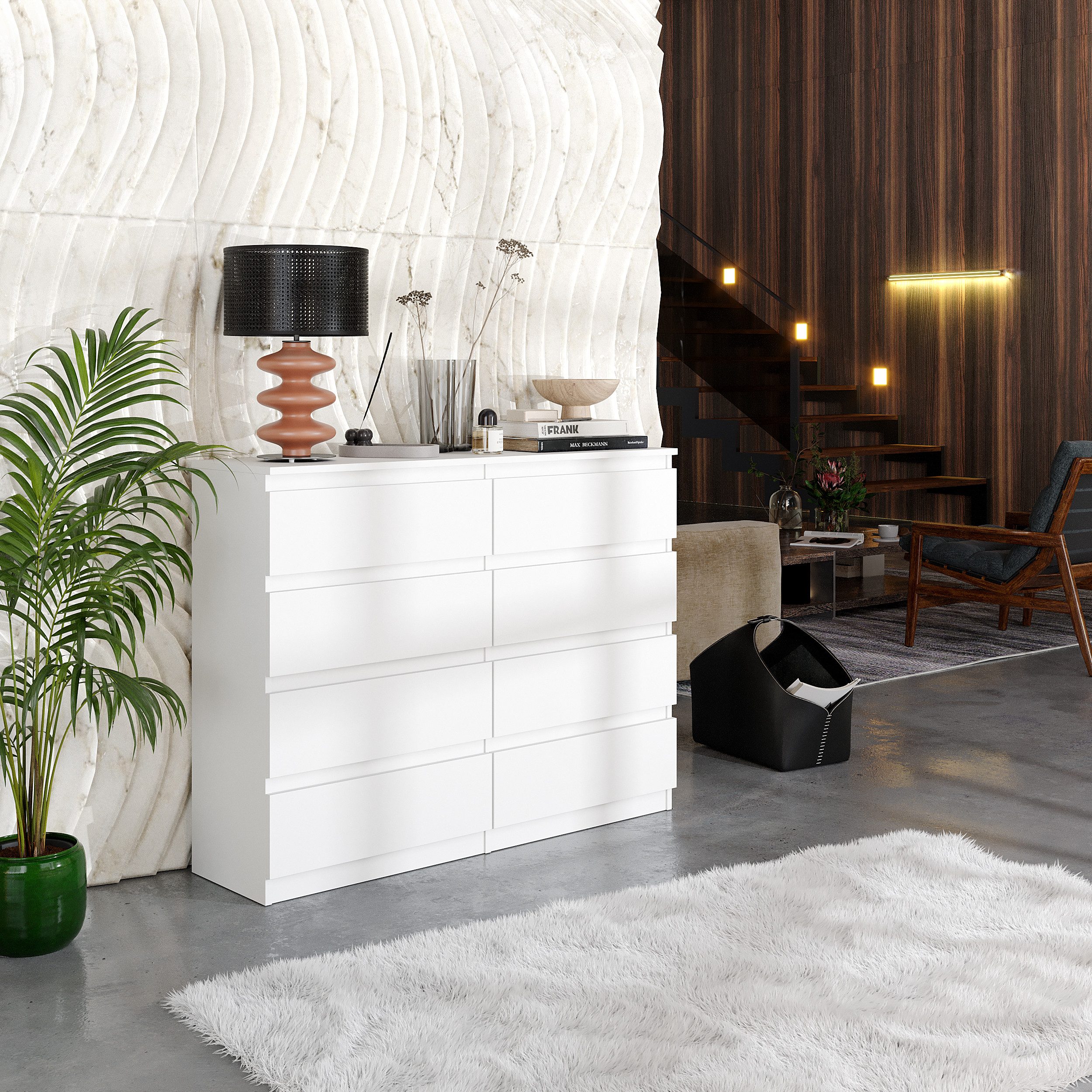 Furnica Kommode Highboard, 8 Schubladen, Sideboard, Breite 120cm Höhe 92cm