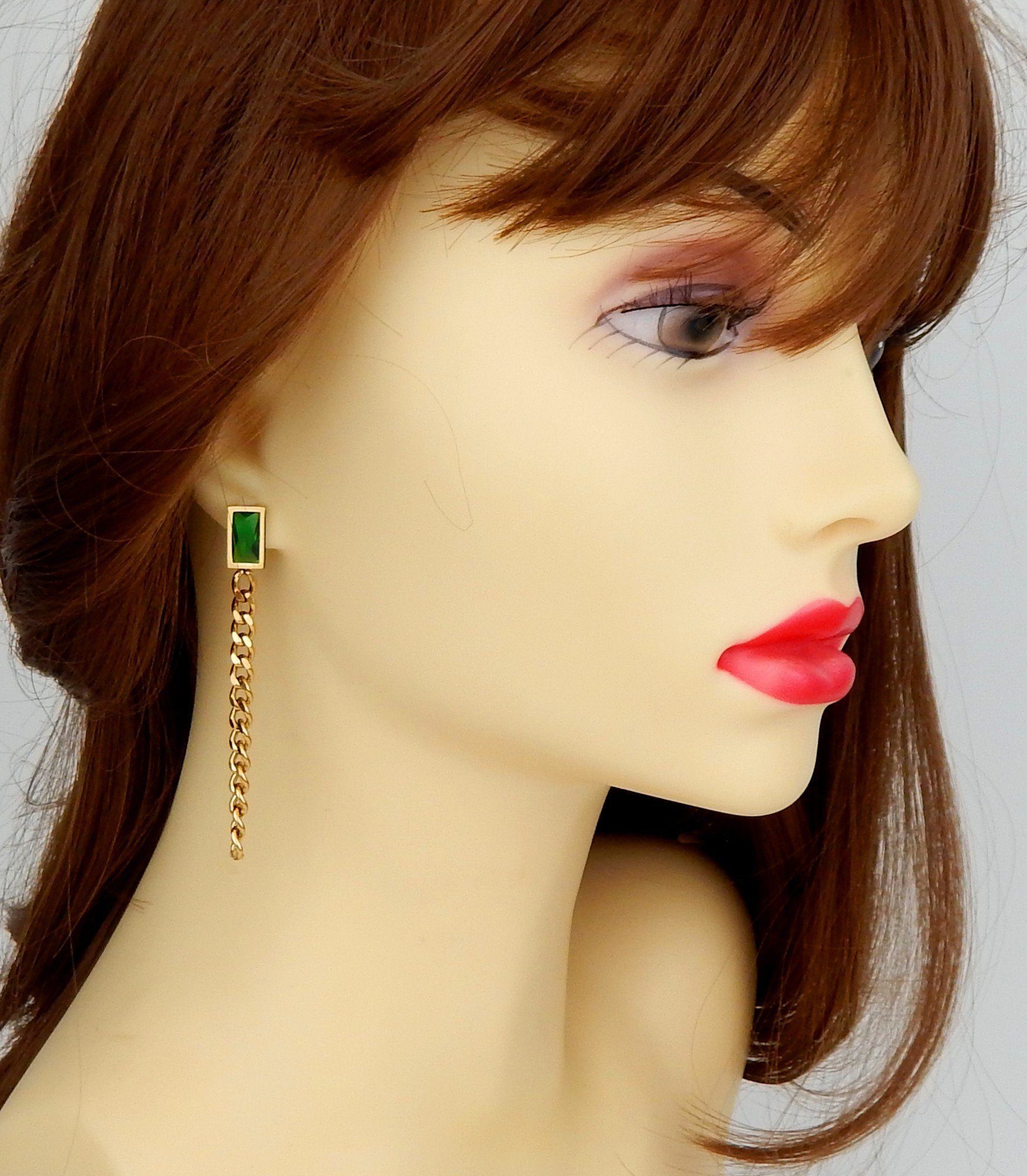 Ella Jonte Paar Ohrstecker, lange Ketten Ohrringe Edelstahl gold grün günstig online kaufen