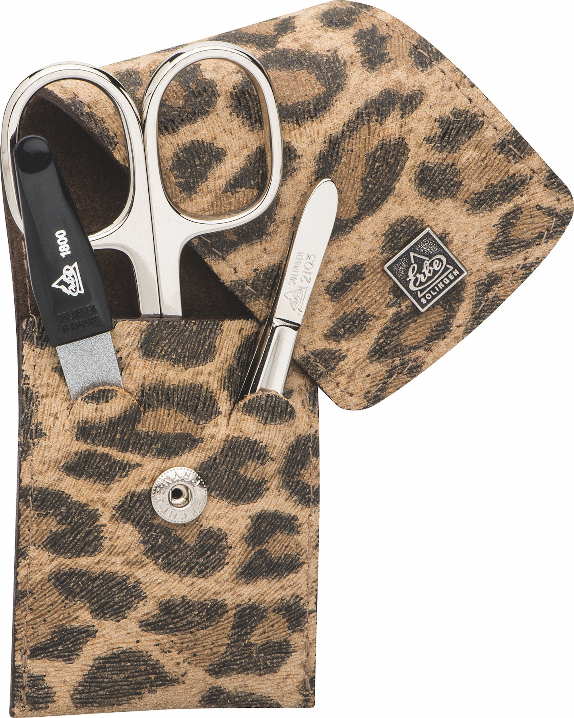 ERBE Maniküre-Etui Erbe Manicure Taschenetui im Leopard Look Design 3-teilig,  3