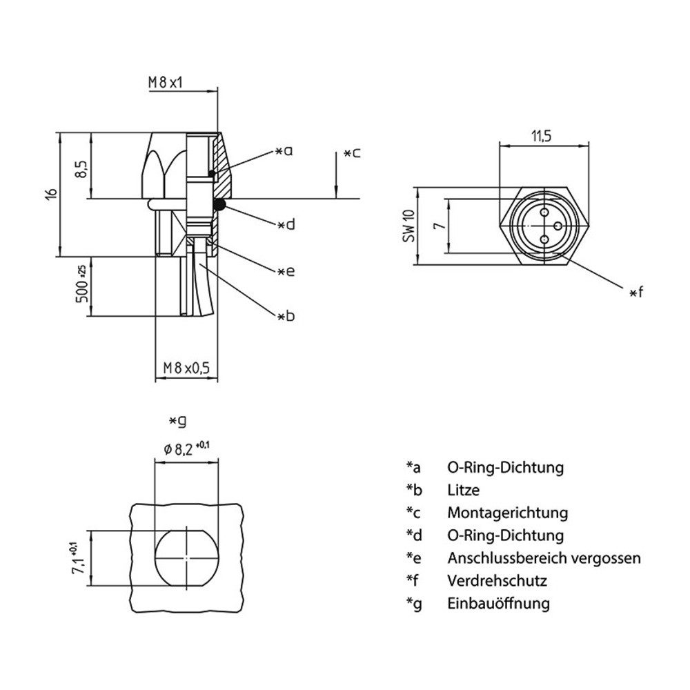 Steckdose Lutronic 1223 Sensor-/Aktor-Einbausteckverbinder M8 Buchse, Einbau 0.5