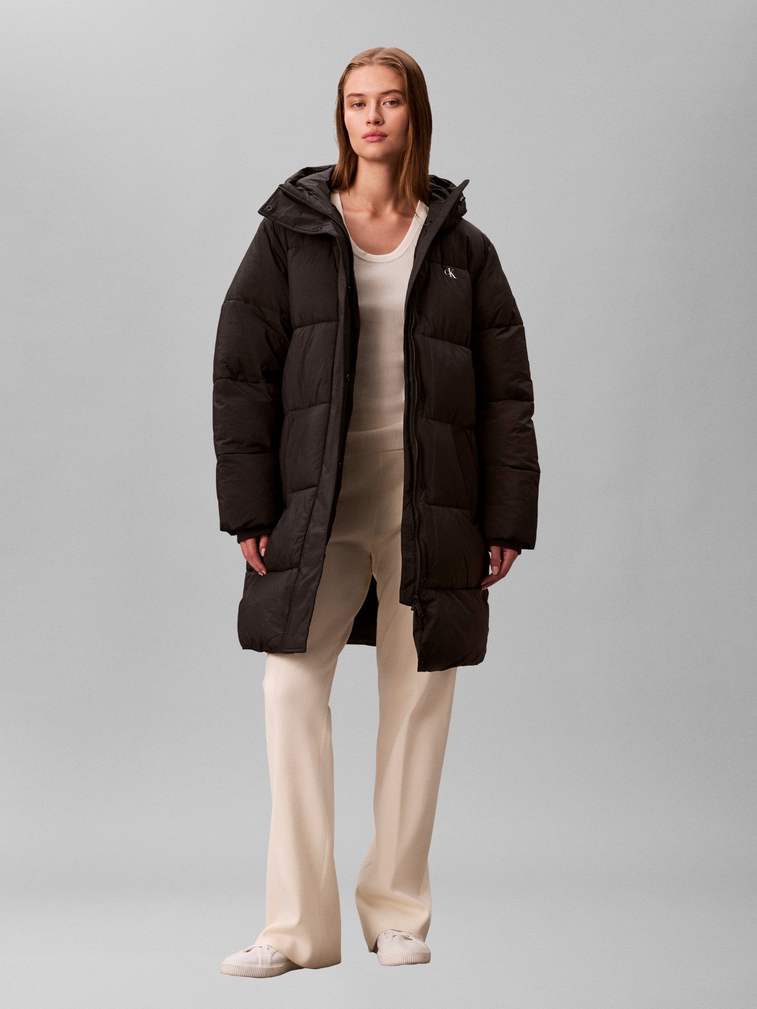 Calvin Klein Jeans Steppmantel BELTED MIDWEIGHT LONG PUFFER Mit Rundhalsausschnitt, regular fit