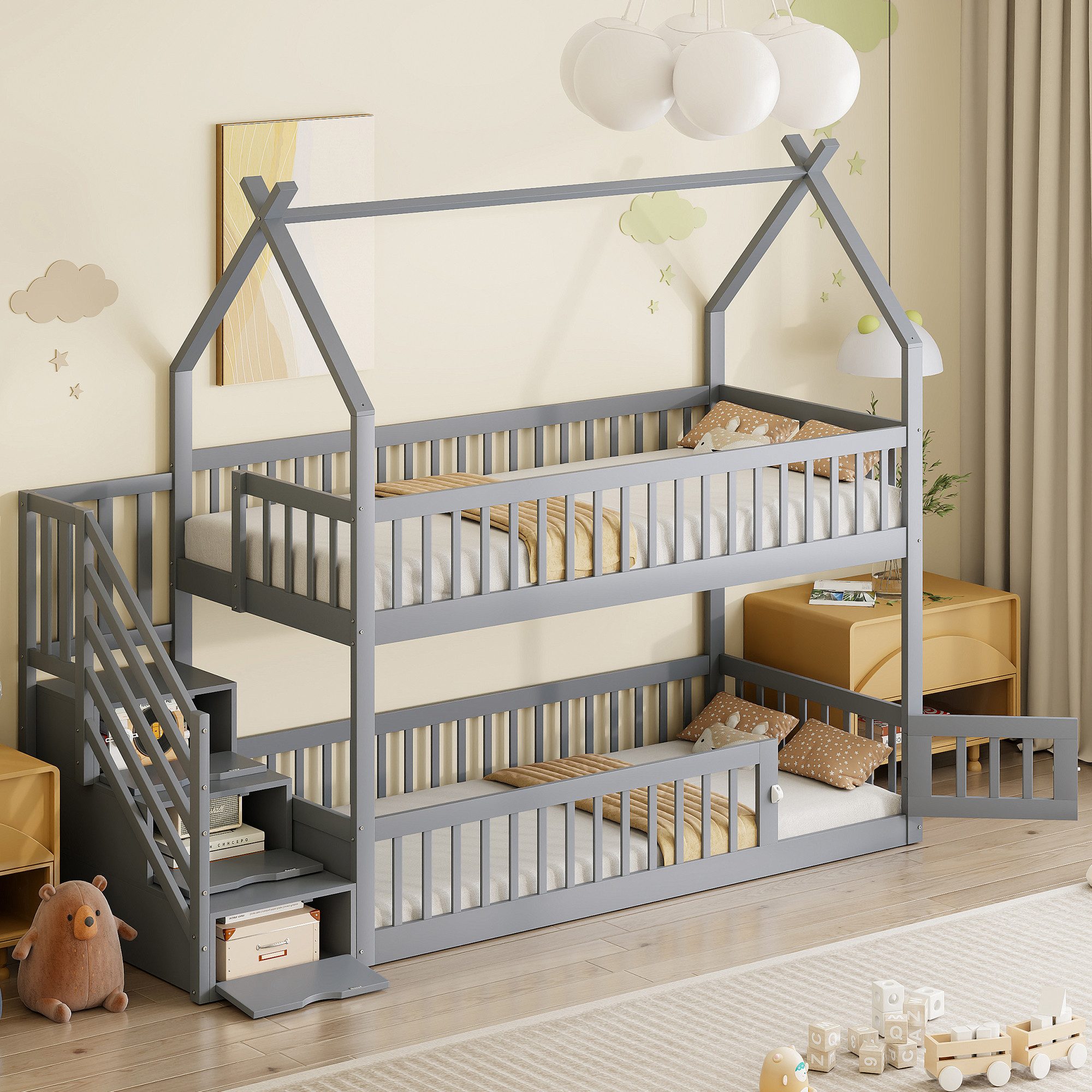 Merax Etagenbett (Hochbett Jugendbett Hausbett, 1-St), Holz Kinderbett 90x2 günstig online kaufen