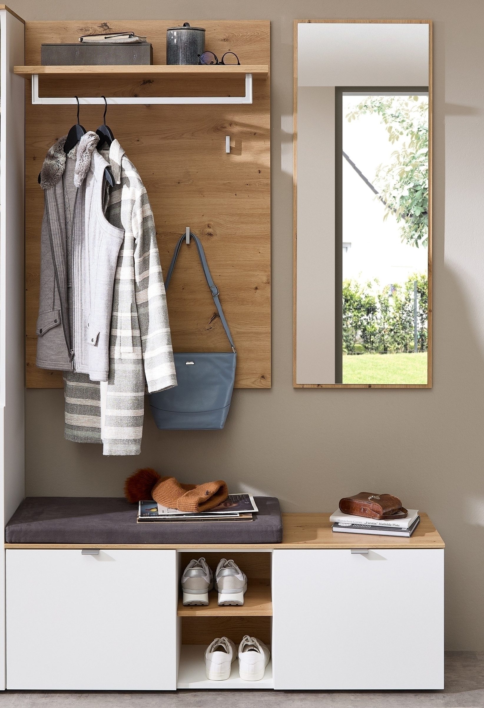 freiraum Garderoben-Set Bari, (3-teilig) weiss matt / Eiche - 128x190x38cm (BxHxT)