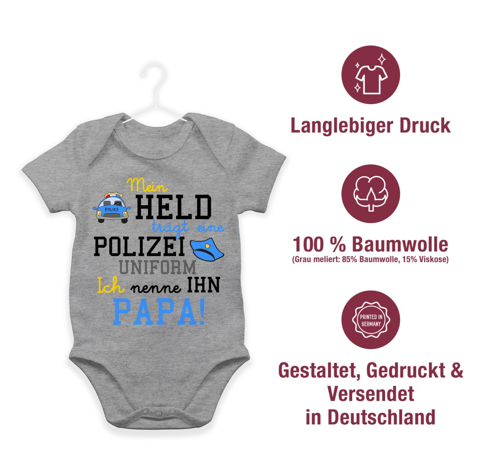 Grau Polizeiuniform Held Geschenk Baby Sprüche eine zur meliert Shirtracer trägt - Shirtbody Geburt Polizist Mein 2